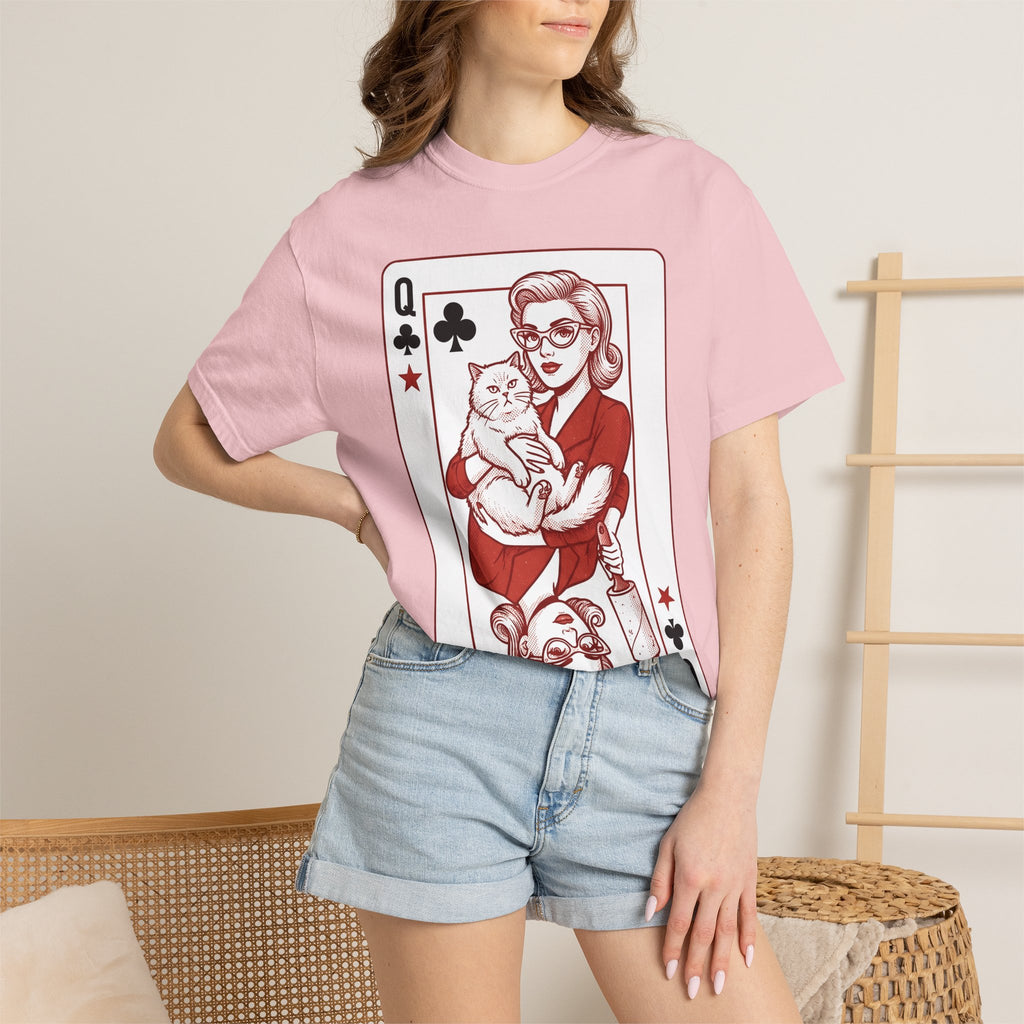 Playing Queen Cat Shirt St. Valentine's Day Feline Fan Gift Women Old School Tee Cat Lady T-Shirt Valentine Fan Vintage Tshirt Cat Graphic