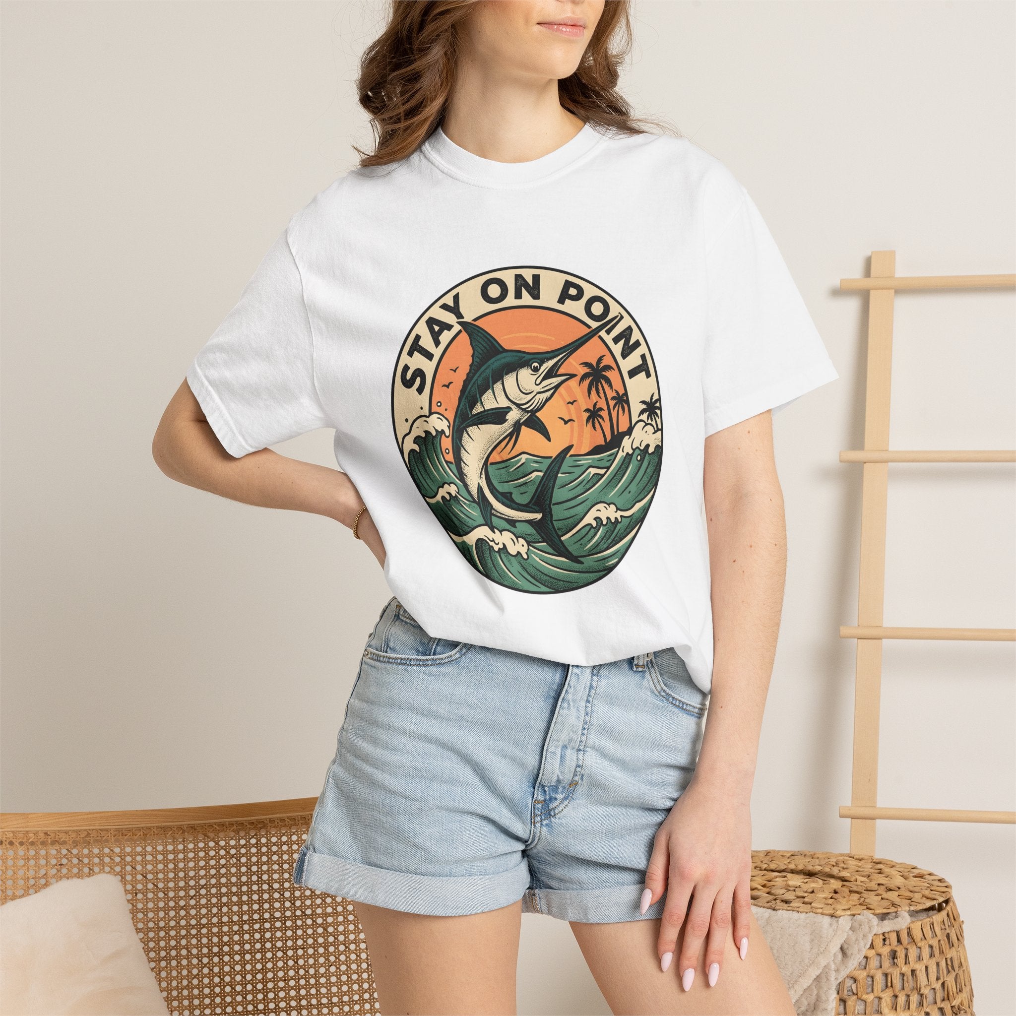 Billfish Shirt Fishing Sands Gift Women Pop Art Tee Sailfish T-Shirt Angler Fan Marlin Tshirt Beach Graphic Nostalgic Wave Spray Tshirt
