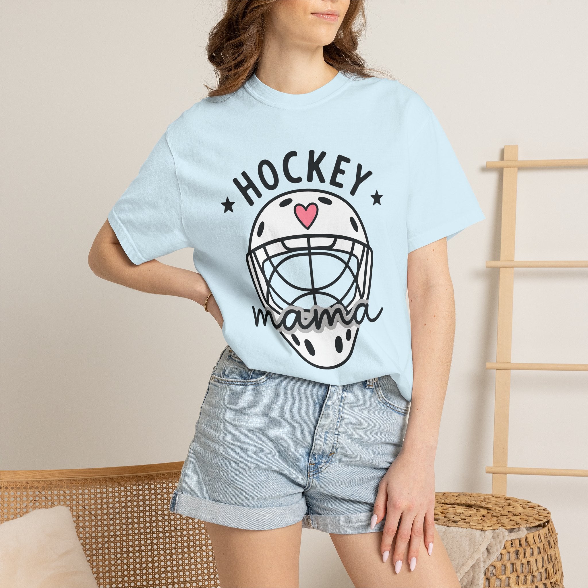 Hockey Helmet Shirt Moms Sports Gift Women Cute Tee Hockey Mask T-Shirt Mom Fan Hockey Mom Graphic Illustration Hand Drawn Heart Tshirt