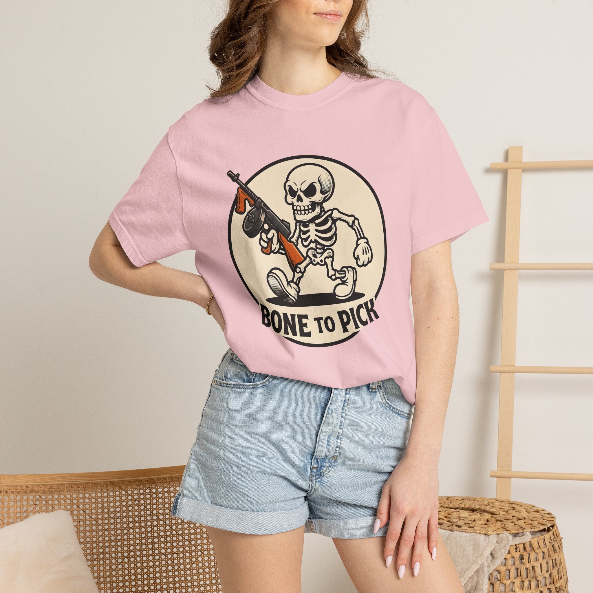 Skull Mobster Shirt Halloween Bones Gift Women Comic Tee Gangster T-Shirt Horror Fan Cartoon Tshirt Skeleton Graphic Vintage Machine Gun