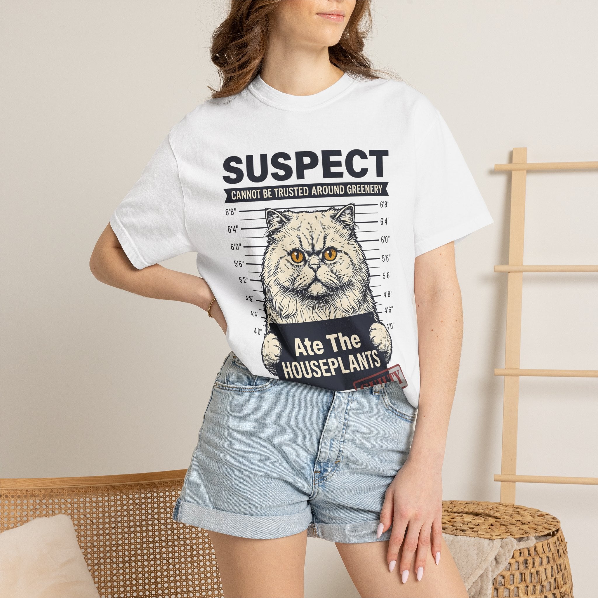 Fluffy Cat Shirt Cat Humor Gift Women Vintage Tee Kitten T-Shirt Feline Fan Retro Tshirt Funny Graphic Hand Drawn Mugshot Tshirt