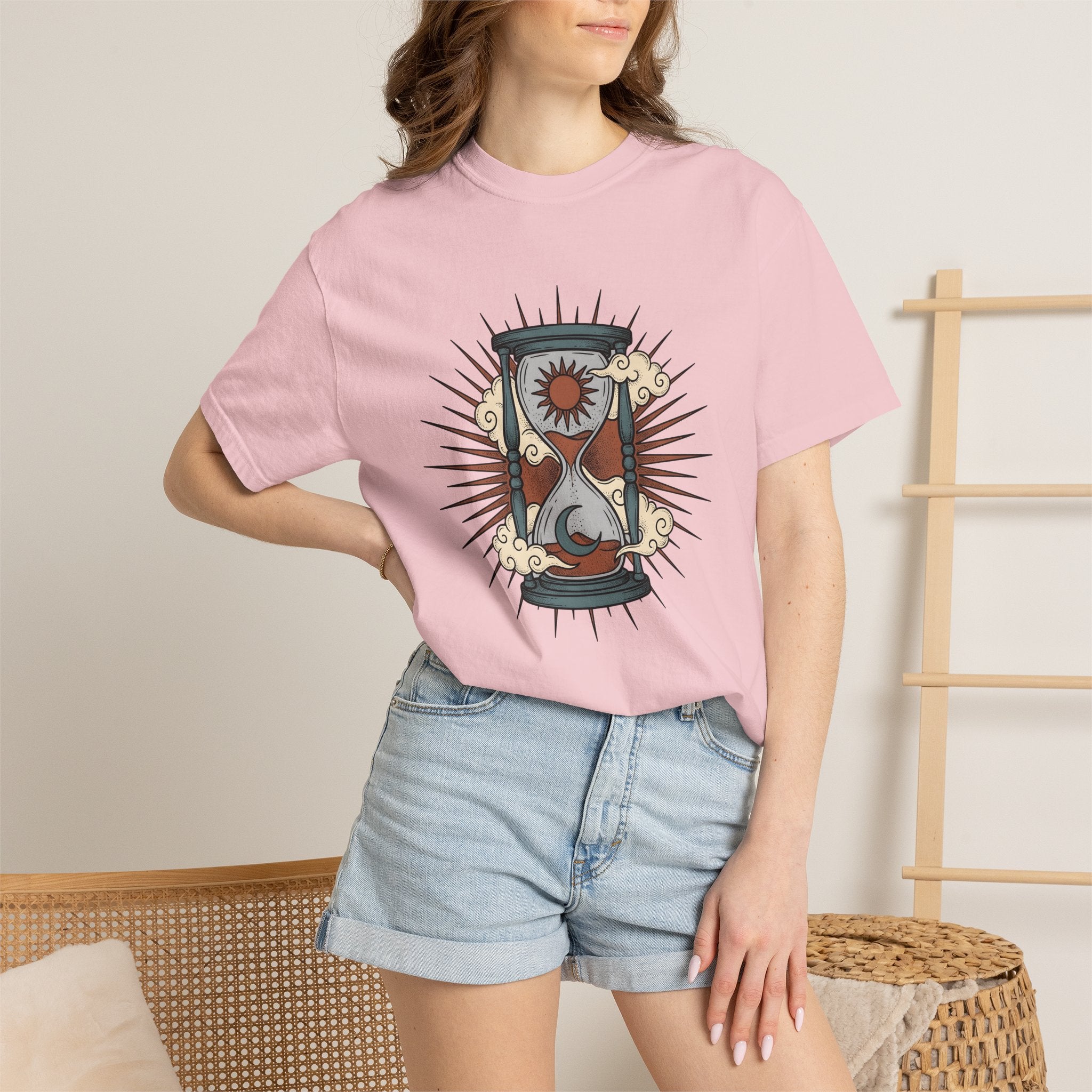 Hourglass Sun Moon Shirt Boho Chic Astrology Gift Women Hippie Tee Timeglass T-Shirt Bohemian Fan Psychedelic Tshirt Zodiac Graphic Retro