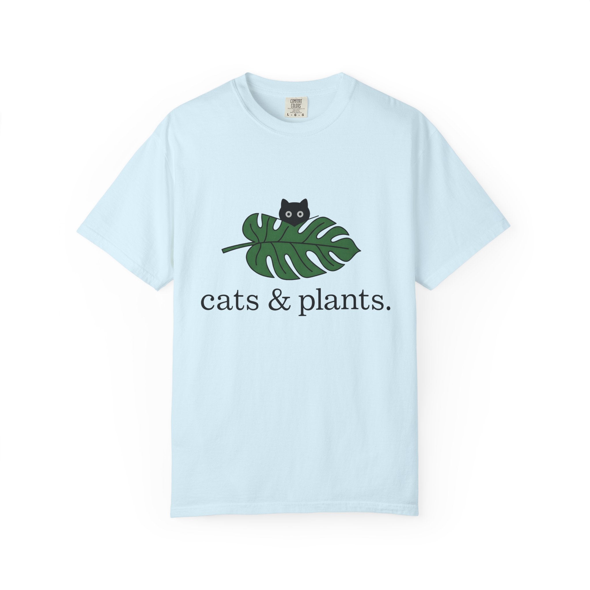 Black Feline Foliage Shirt Cat Greenery Gift Women Plain Tee Cat T-Shirt Cat Fan Black Cat Tshirt Foliage Graphic Stylish Big Leaf Tshirt