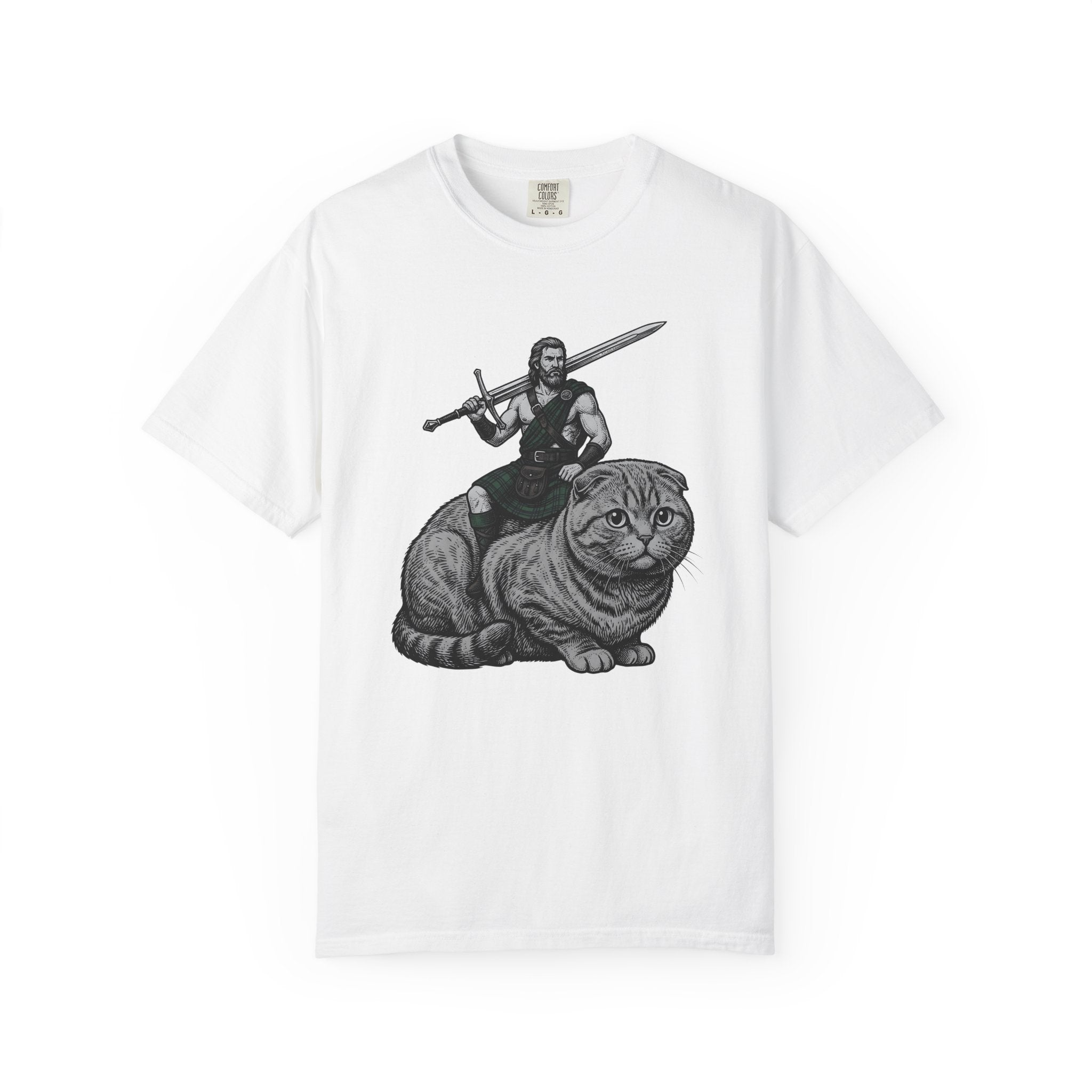 Warrior Cat Shirt Cat Fantasy Gift Women Vintage Tee Feline T-Shirt Cat Fan Retro Tshirt Mythical Graphic Hand Drawn Sword Tshirt