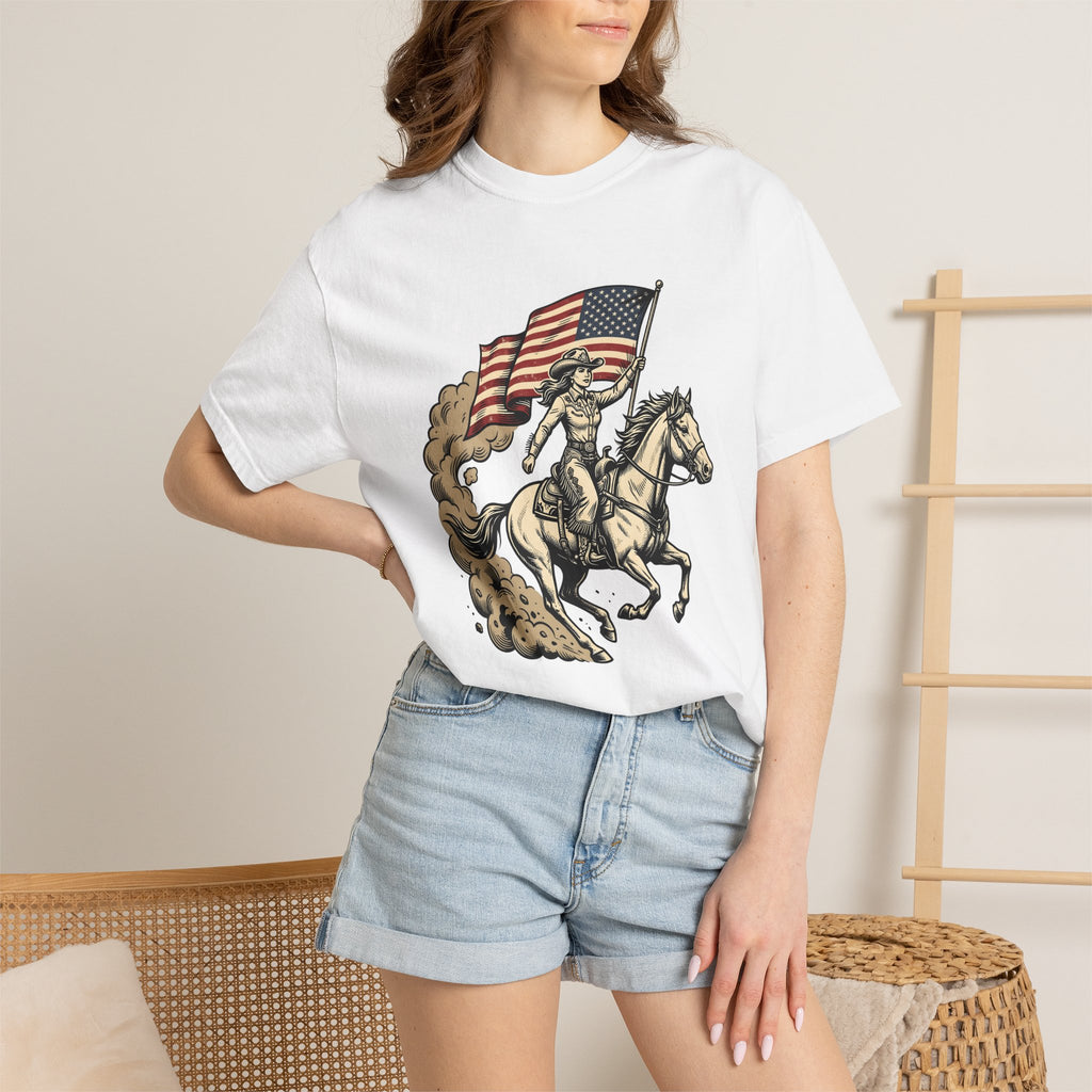 Cowgirl Horse Shirt Cowgirl Western Gift Women Vintage Tee Horseman T-Shirt Cowboy Fan Rodeo Graphic Tshirt Retro American Flag Tshirt