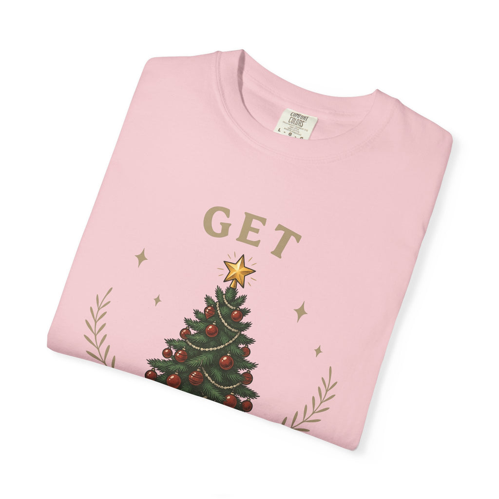 Christmas Tree Shirt Christmas Holiday Gift Women Vintage Tee Fir Tree T-Shirt Christmas Fan Xmas Tshirt Seasonal Graphic Hand Drawn Gold