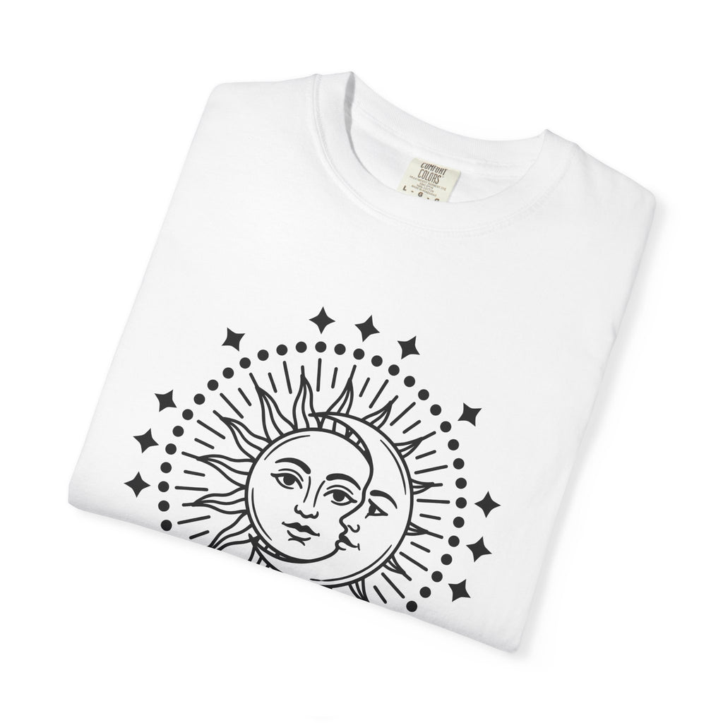 Sun Moon Faces Shirt Boho Chic Cosmos Gift Women Fantasy Tee Celestial T-Shirt Bohemian Enthusiast Mystical Tshirt Galaxy Graphic Gypsy