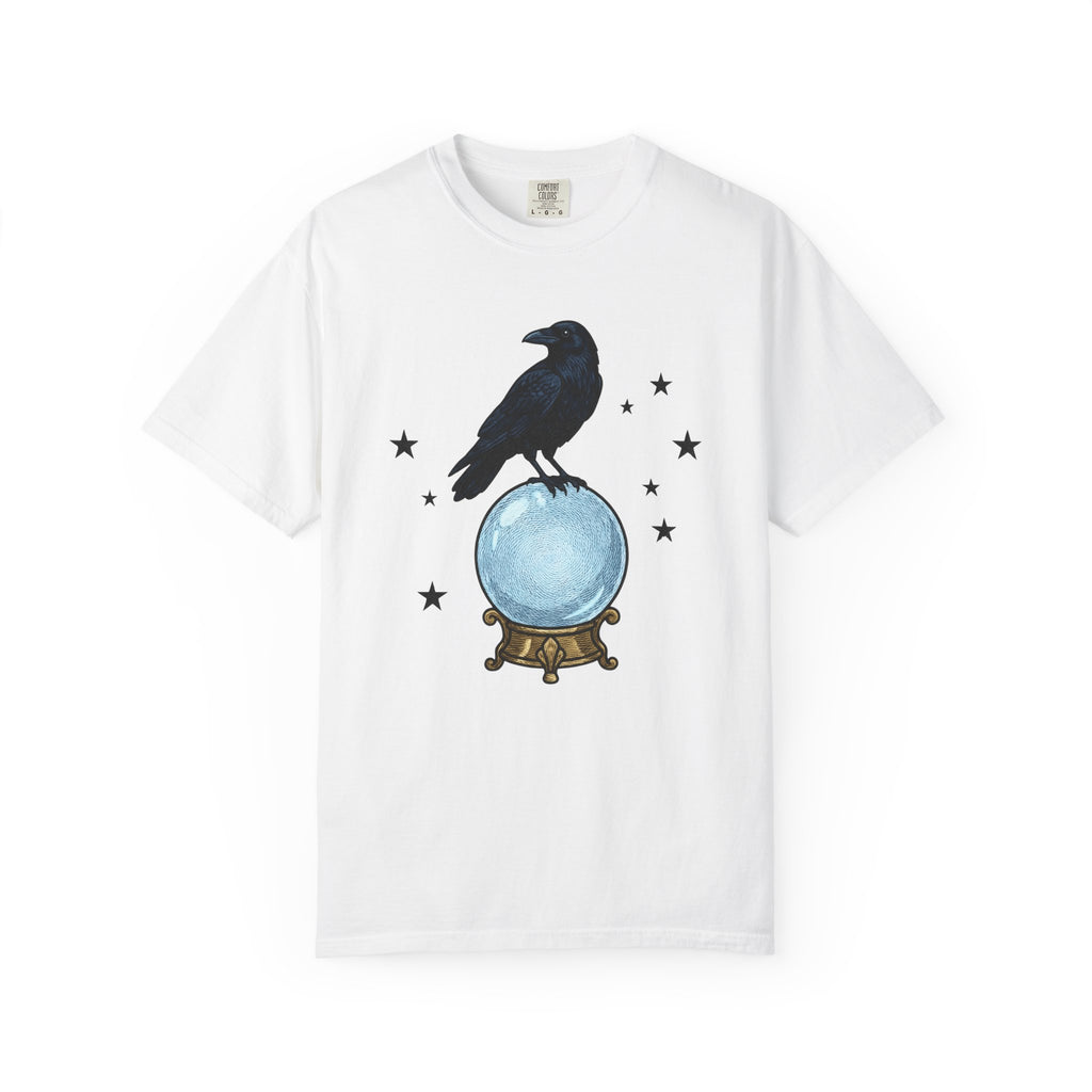 Crow Magic Sphere Shirt Occult Dark Art Gift Women Retro Tee Crystal Ball T-Shirt Witch Fan Vintage Tshirt Gothic Graphic Sketch Sparkles