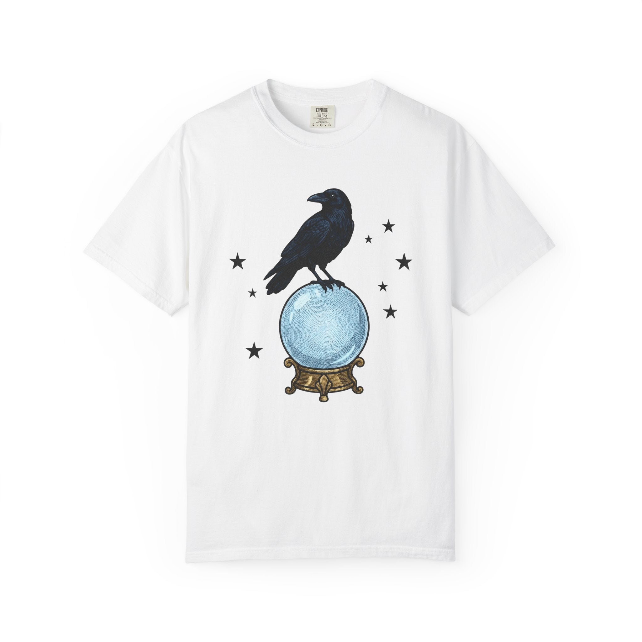 Crow Magic Sphere Shirt Occult Dark Art Gift Women Retro Tee Crystal Ball T-Shirt Witch Fan Vintage Tshirt Gothic Graphic Sketch Sparkles