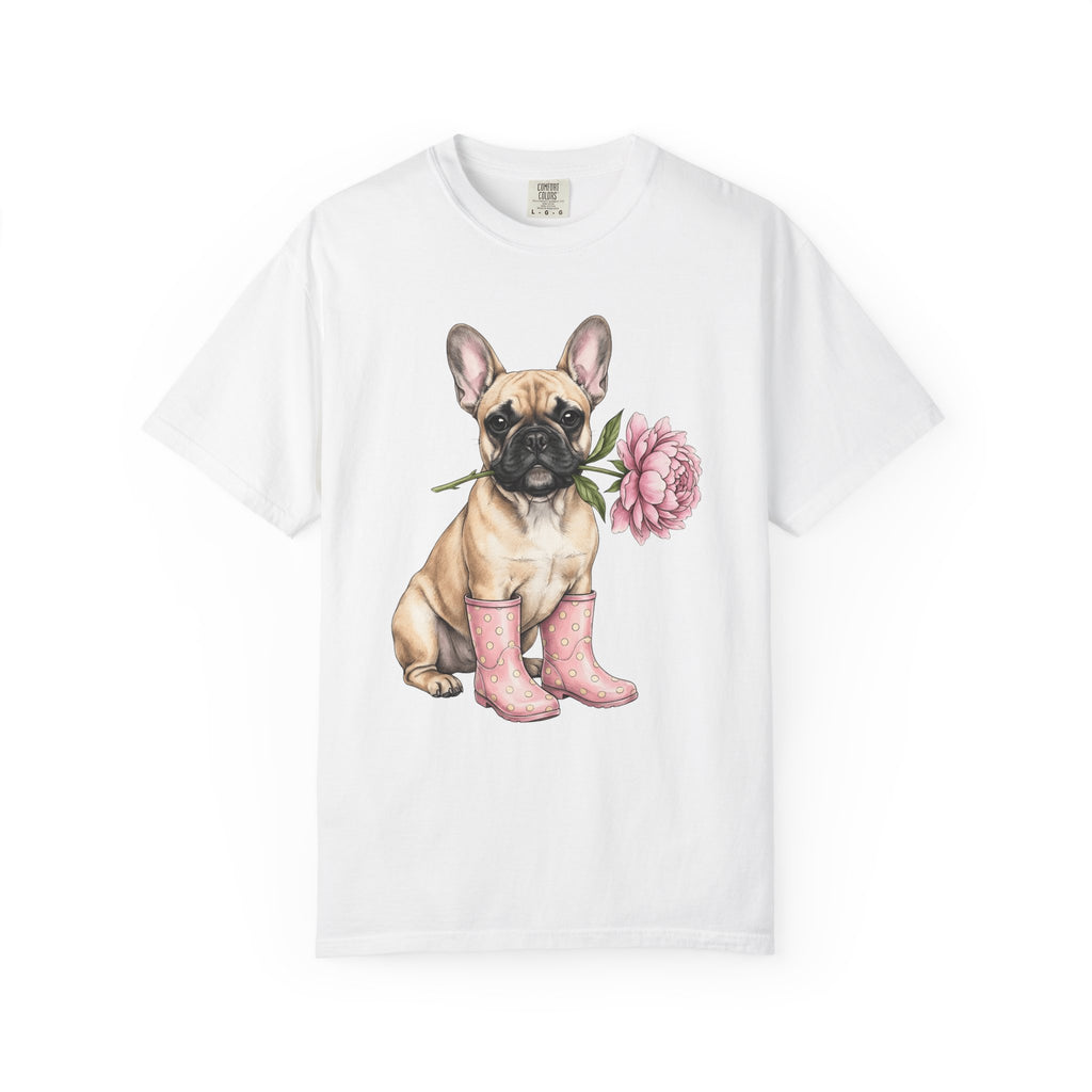 French Bulldog Shirt Dog Floral Gift Women Hand Drawn Tee Bulldog T-Shirt Dog Fan Illustrated Design Vintage Peony Tshirt