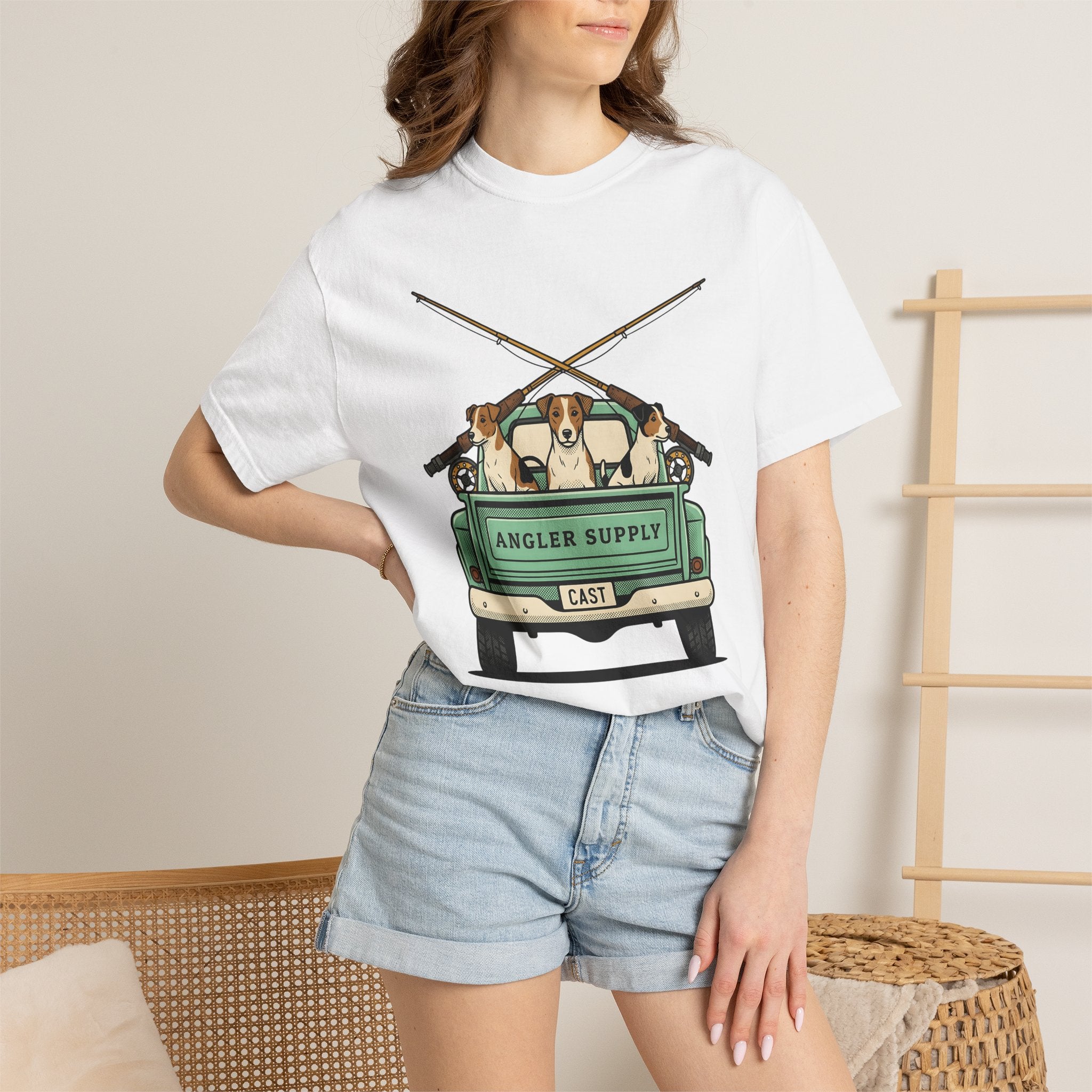 Canine Truck Shirt Dog Sporting Goods Gift Women Distressed Tee Dog Truck T-Shirt Dog Fan Vintage Tshirt Outdoor Graphic Cartoon Fishing