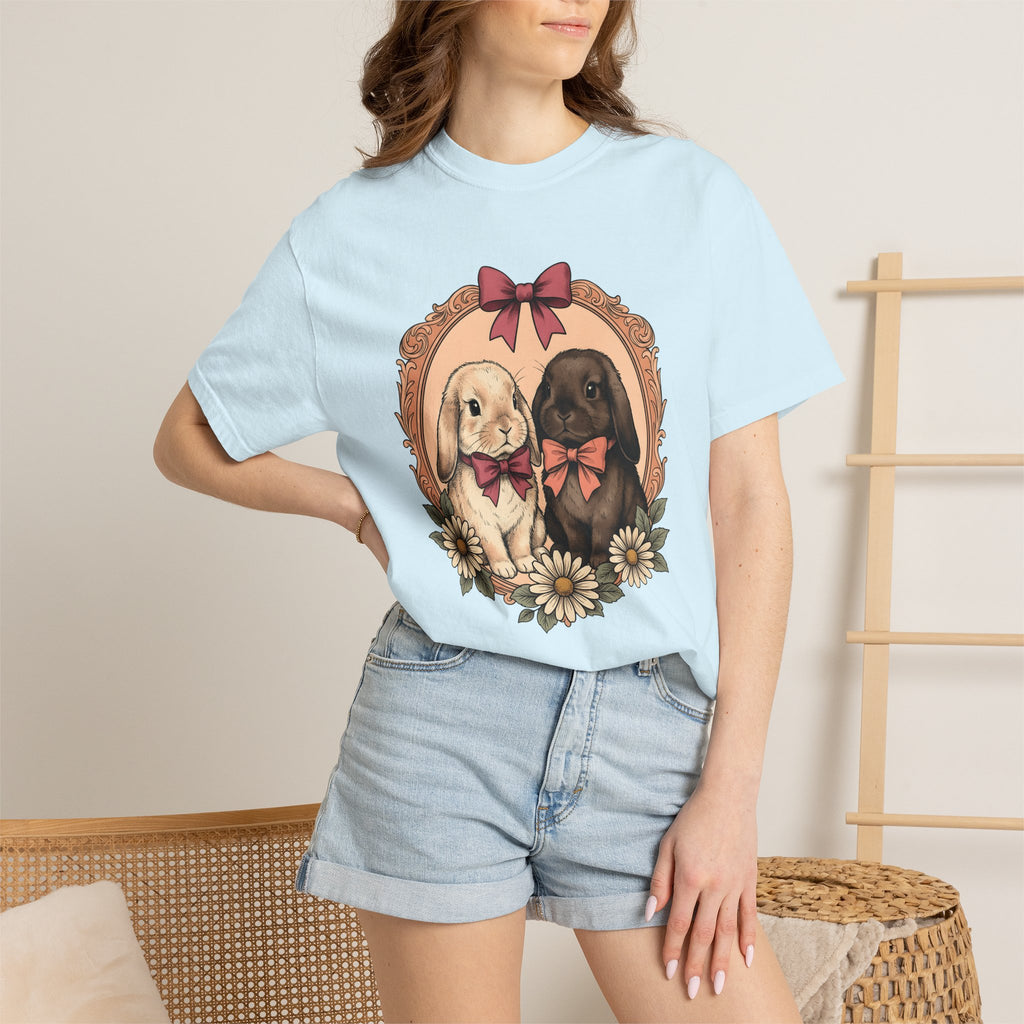 Bunny Duo Shirt Valentine's Day Wildlife Gift Women Antique Tee Rabbit Pair T-Shirt Valentine Fan Vintage Tshirt Animal Graphic Doodle