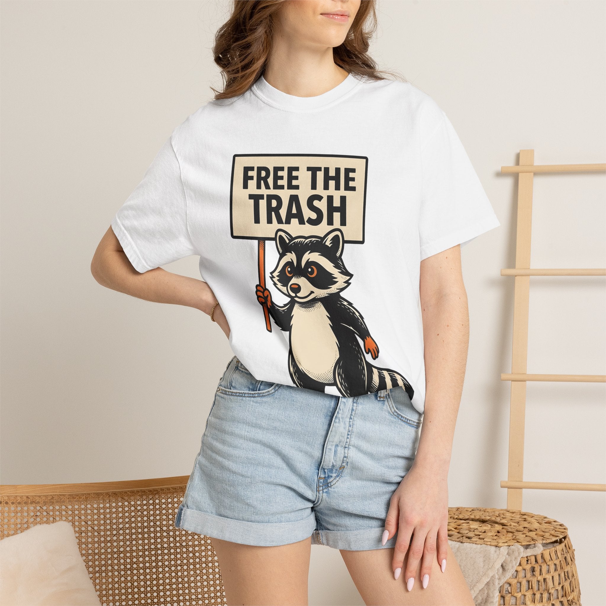 Raccoon Cartoon Shirt Funny Animal Gift Women Bold Graphic Tee Trash Panda T-Shirt Humor Fan Graphic Design Illustration Vintage Protest
