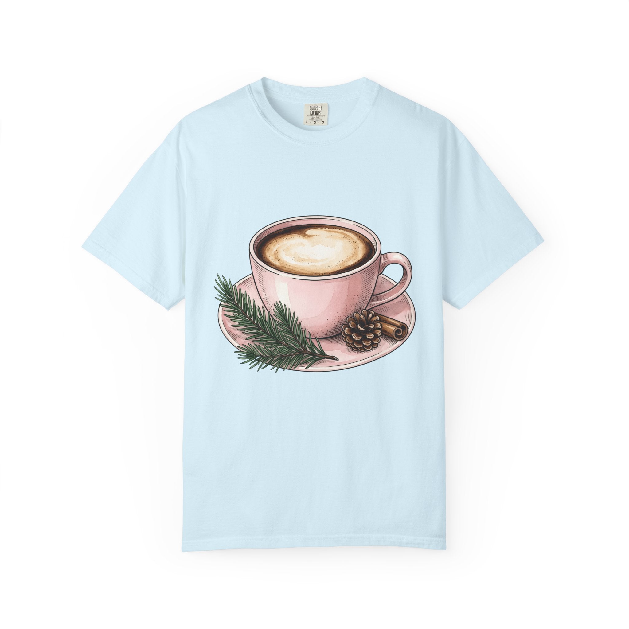 Coffee Cup Shirt Coffee Holiday Gift Women Watercolor Tee Mug T-Shirt Coffee Fan Aquarelle Tshirt Christmas Graphic Vintage Pinecone Tshirt