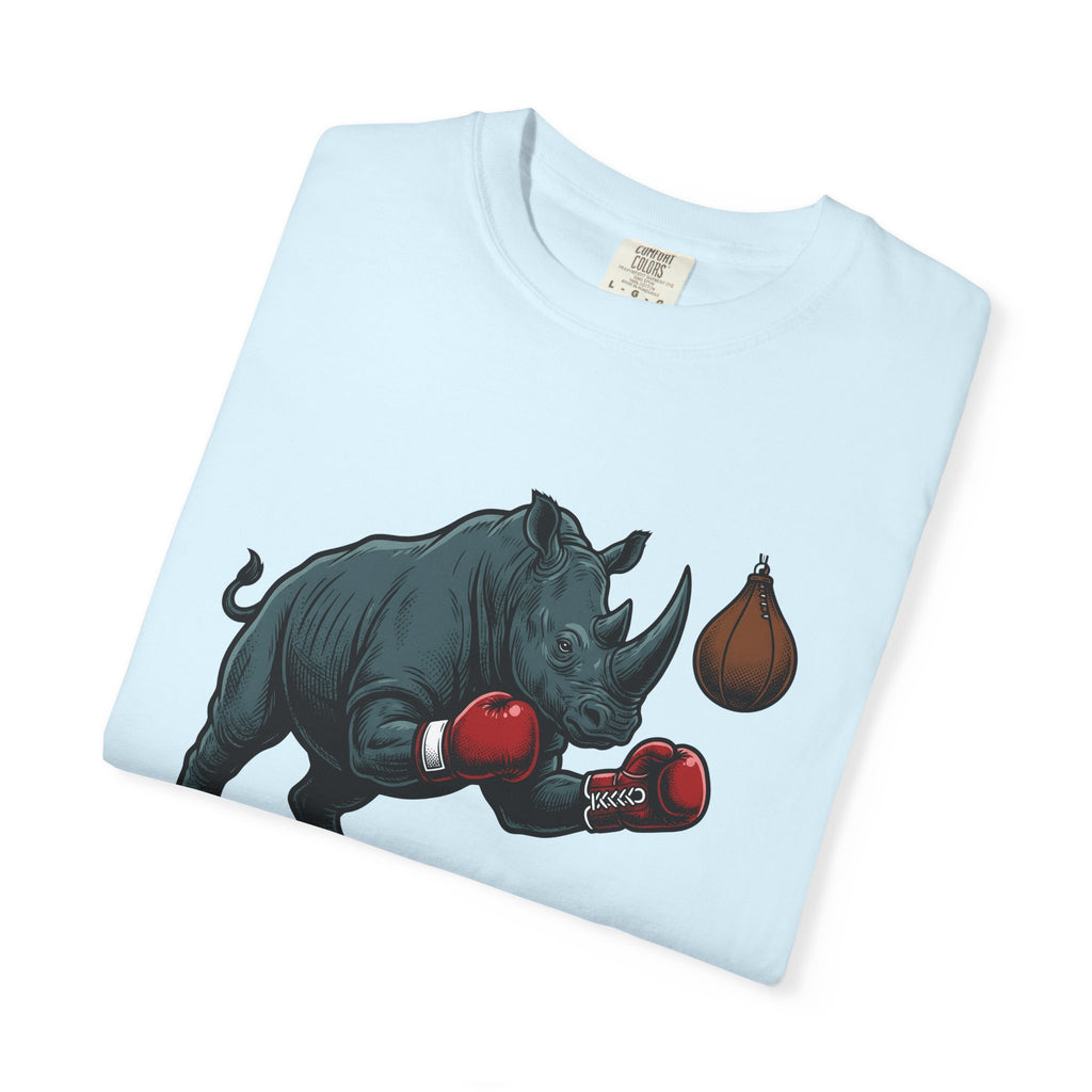 Rhino Fighter Shirt Sports Fauna Gift Women Distressed Tee Rhinoceros T-Shirt Athlete Fan Rhinoceros Graphic Line Art Punching Bag Tshirt