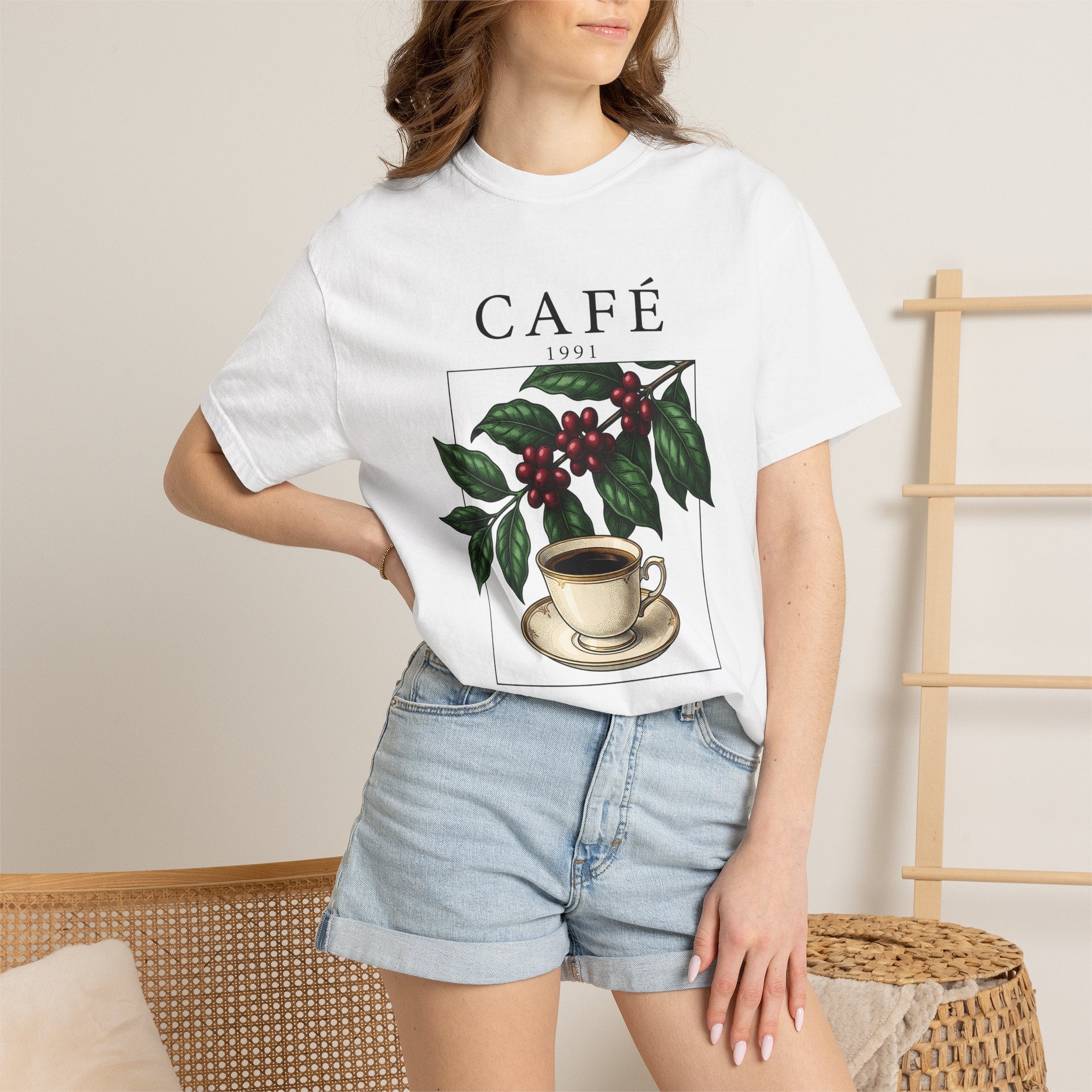Espresso Cup Shirt Coffee Floral Gift Women Nostalgic Tee Coffee Mug T-Shirt Coffee Fan Vintage Tshirt Botanical Graphic Doodle Coffee Grain