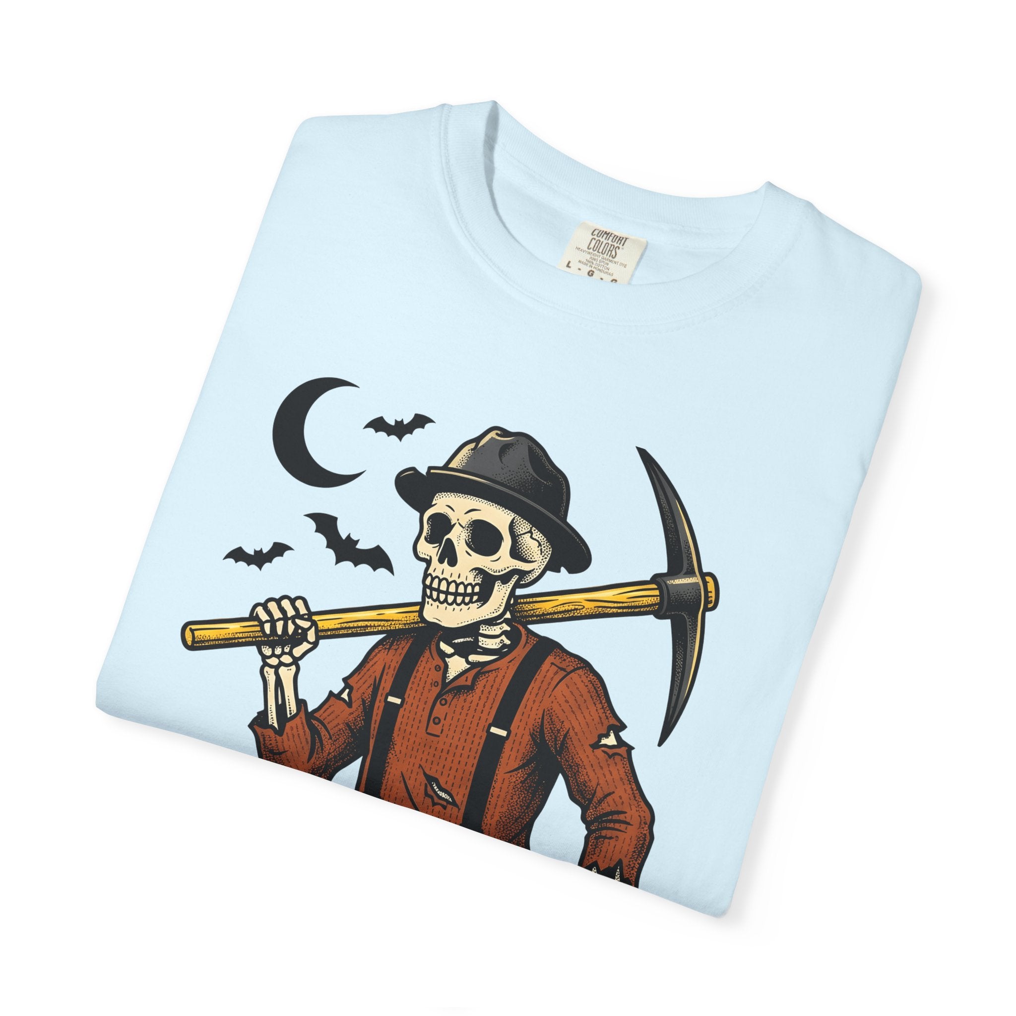 Skeleton Miner Shirt Halloween Dark Gift Women Retro Tee Miner T-Shirt Horror Fan Spooky Graphic Illustration Sketch Bones Tshirt