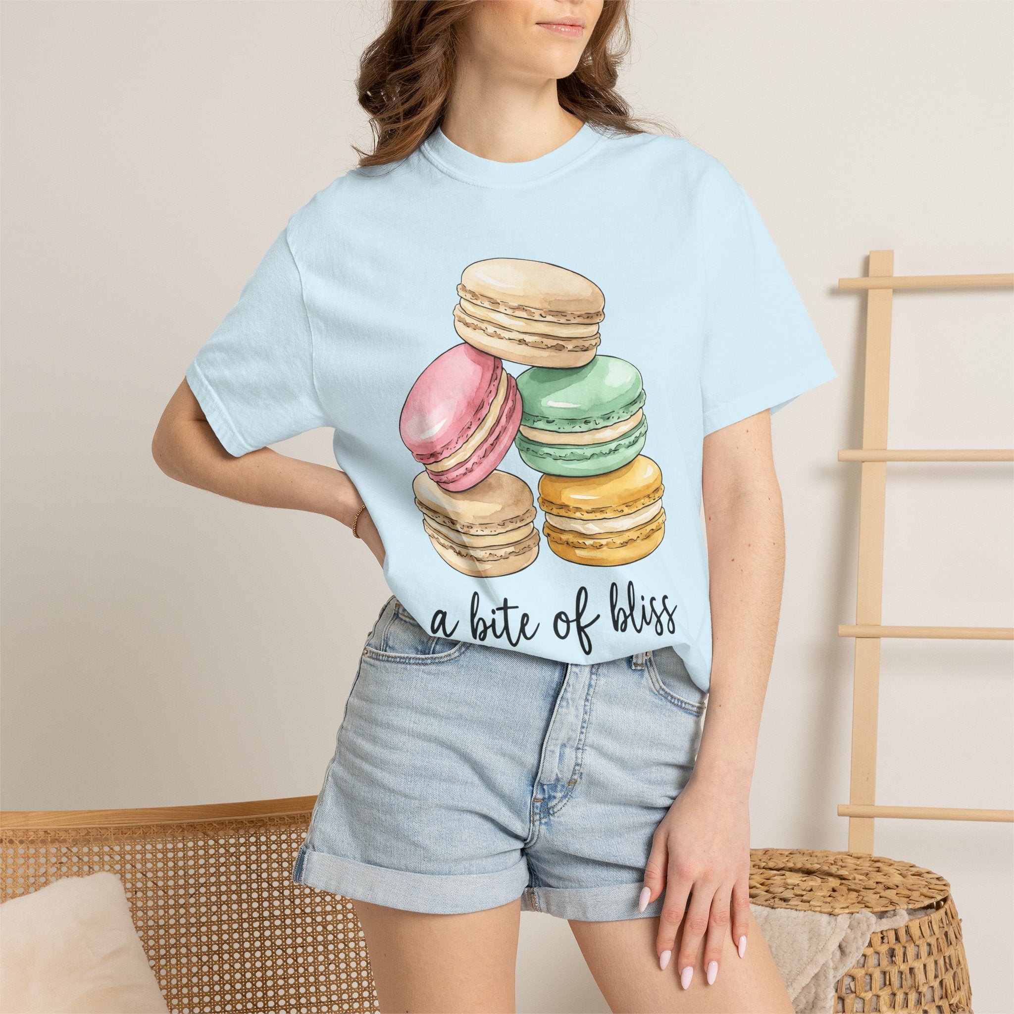 Macaron Stack Shirt Desserts Confections Gift Women Hand Painted Tee Macarons T-Shirt Pastry Fan Watercolor Tshirt Sweet Treats Graphic