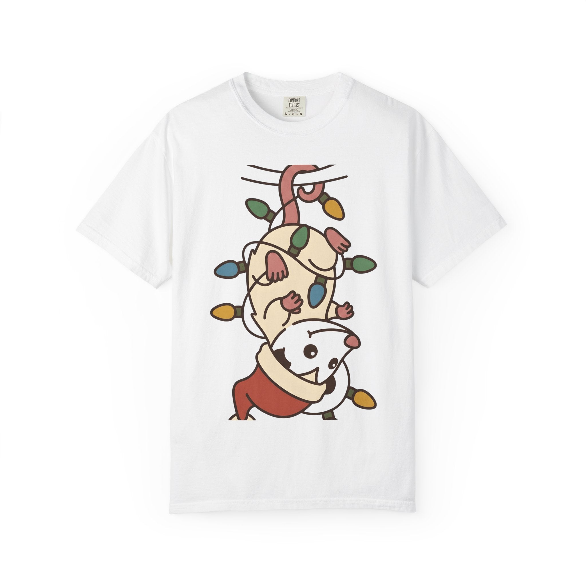 Opossum Santa Hat Shirt Christmas Pet Gift Women Comic Tee Possum T-Shirt Xmas Fan Cartoon Tshirt Animal Graphic Chibi Holiday Lights Tshirt
