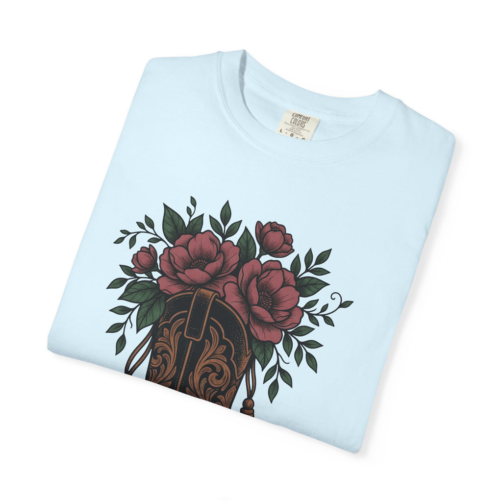 Cowgirl Boot Floral Shirt Cowgirl Rodeo Gift Women Ethnic Tee Boot Flower T-Shirt Cowboy Fan Tribal Tshirt Rodeo Graphic Sketch Suede
