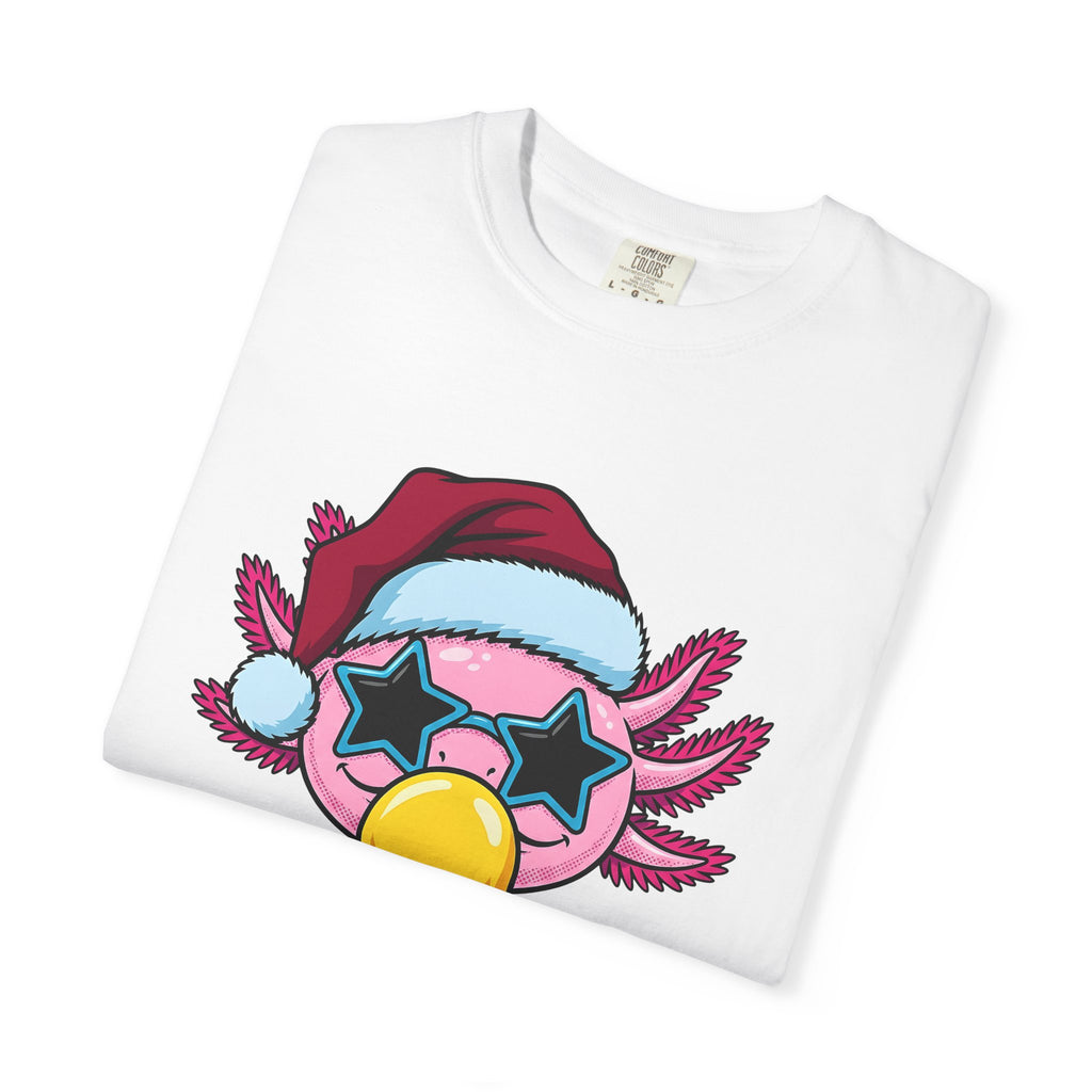 Axolotl Santa Hat Shirt Christmas Animal Gift Women Cartoon Tee Mexican Salamander T-Shirt Xmas Fan Salamander Graphic Tshirt Kawaii Star