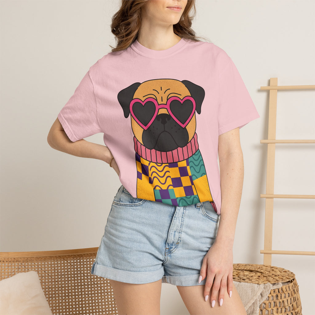 Pug Pet Shirt Dog Outfit Gift Women Doodle Tee Pug T-Shirt Dog Fan Drawing Graphic Sketch Heart Eyewear Tshirt