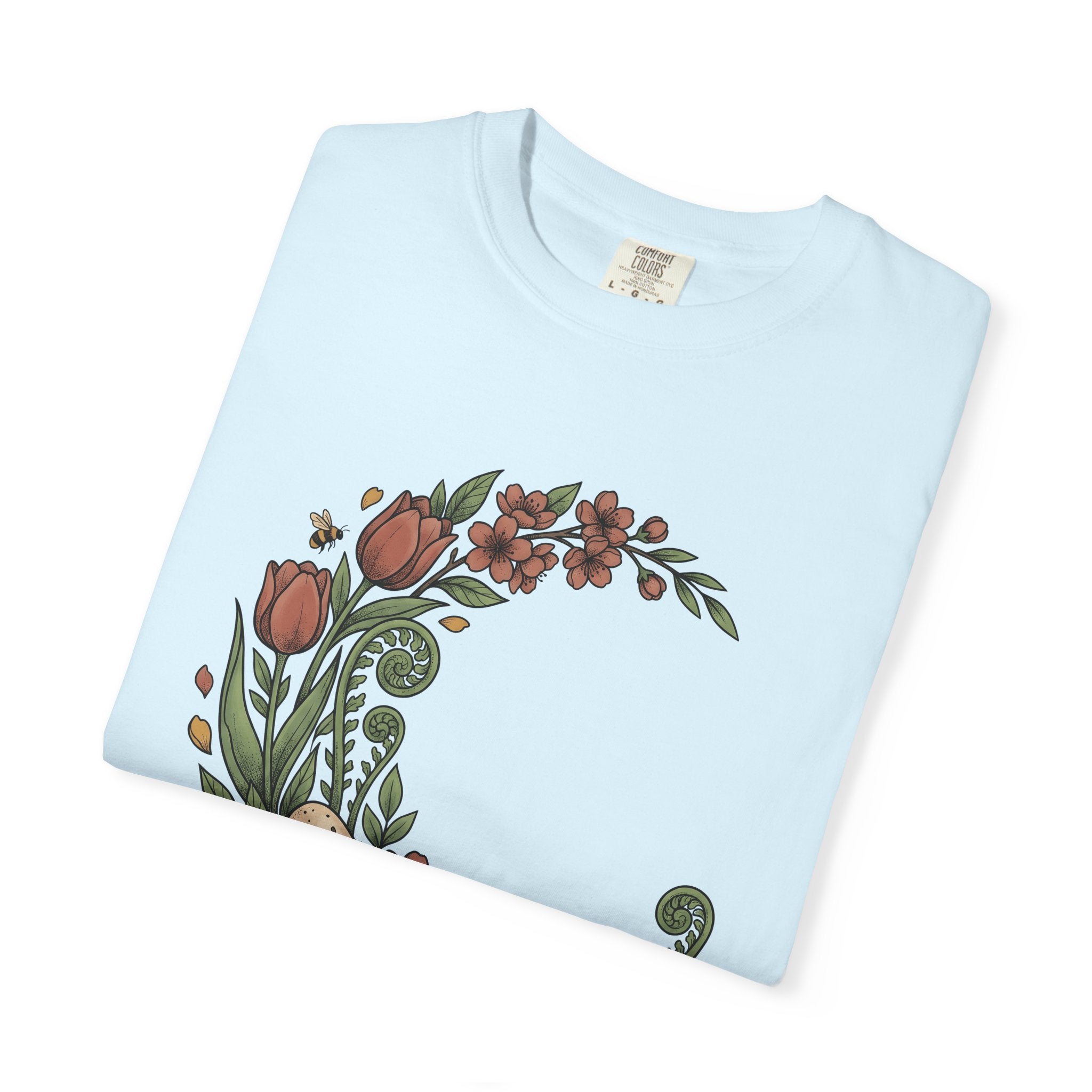 Bloom Egg Shirt Spring Festivity Gift Women Natural Tee Easter Egg T-Shirt Springtime Fan Organic Tshirt Celebration Graphic Sketch Insect