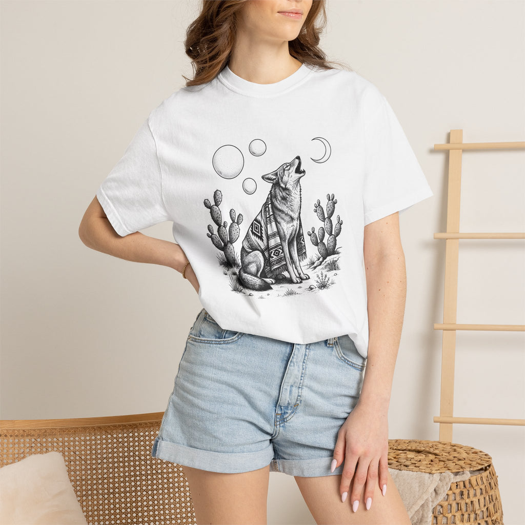 Coyote Graphic Shirt Boho Animal Gift Women Boho Tee Wolf T-Shirt Bohemian Fan Hippie Tshirt Wildlife Graphic Vintage Cactus Tshirt