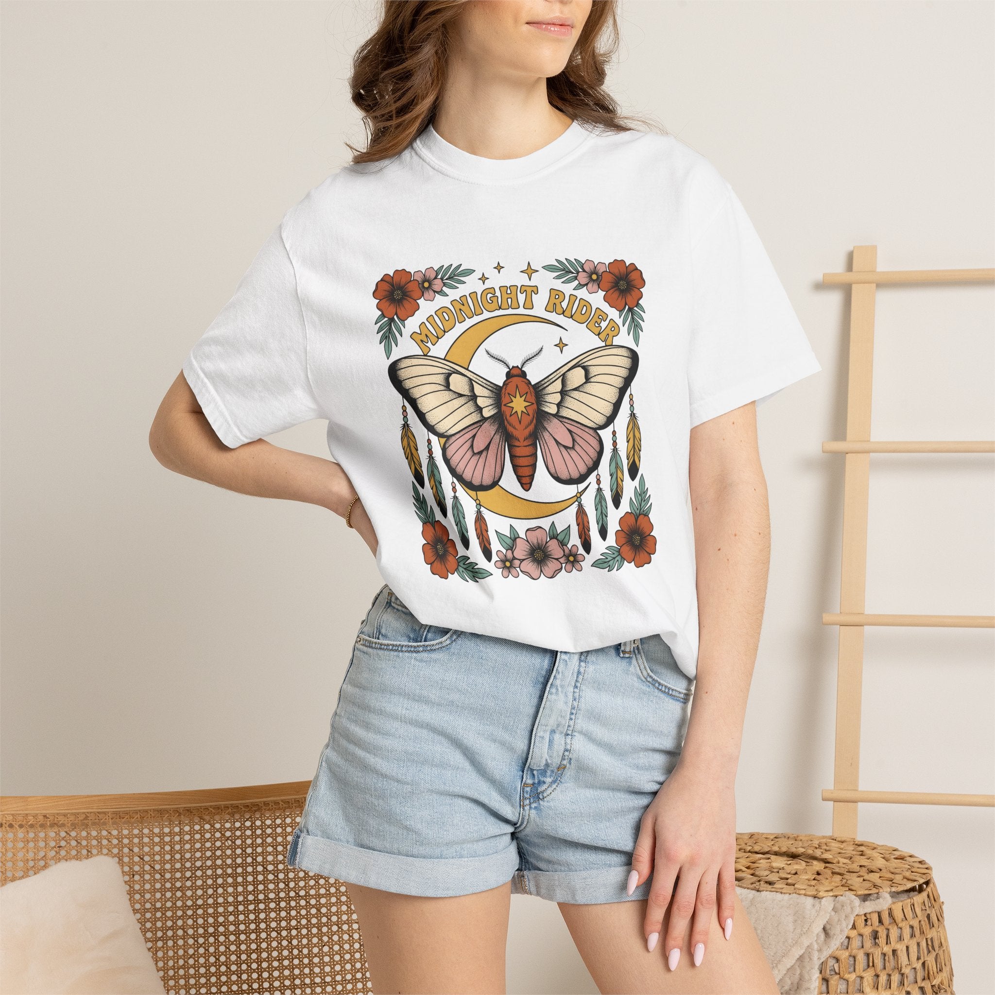 Moth Crescent Shirt Cowgirl Rodeo Gift Women Tribal Tee Luna T-Shirt Cowgirl Fan Primitive Tshirt Rodeo Graphic Retro Plume Tshirt