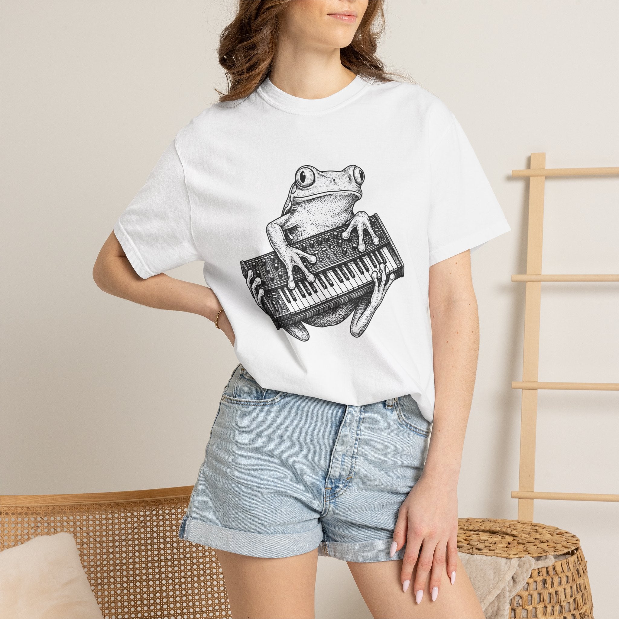 Frog Piano Shirt Frog Instrument Gift Women Sketch Tee Piano T-Shirt Toad Enthusiast Drawing Design Retro Keyboard Tshirt