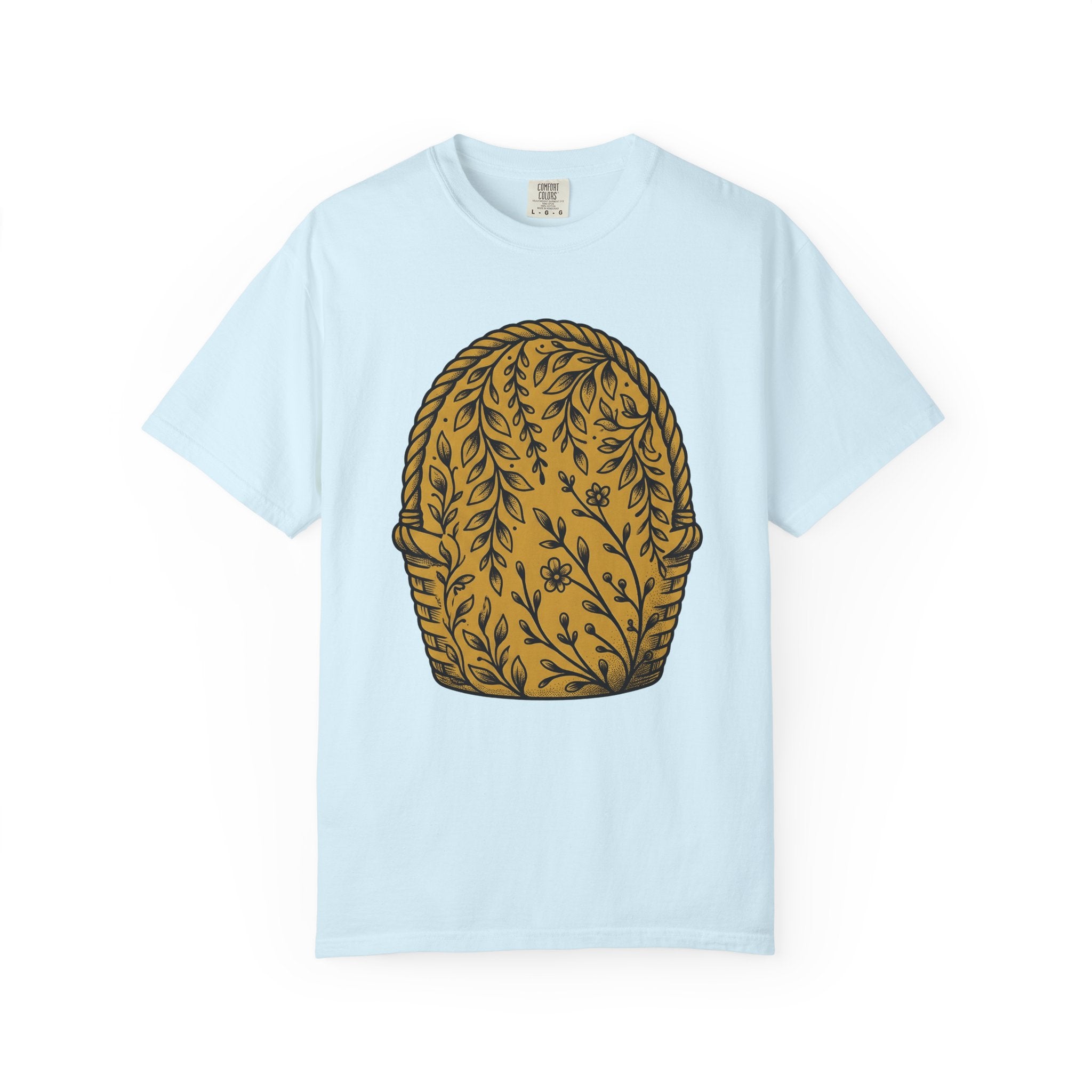 Basket Graphic Shirt Easter Spring Gift Women Botanical Tee Hamper T-Shirt Easter Fan Floral Illustration Graphic Hand Drawn Floral Tshirt