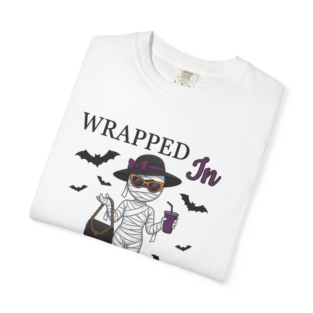 Mummy Style Shirt Halloween Clothing Gift Women Comic Tee Wrap T-Shirt Horror Fan Cartoon Tshirt Apparel Graphic Vintage Flying Bats Tshirt