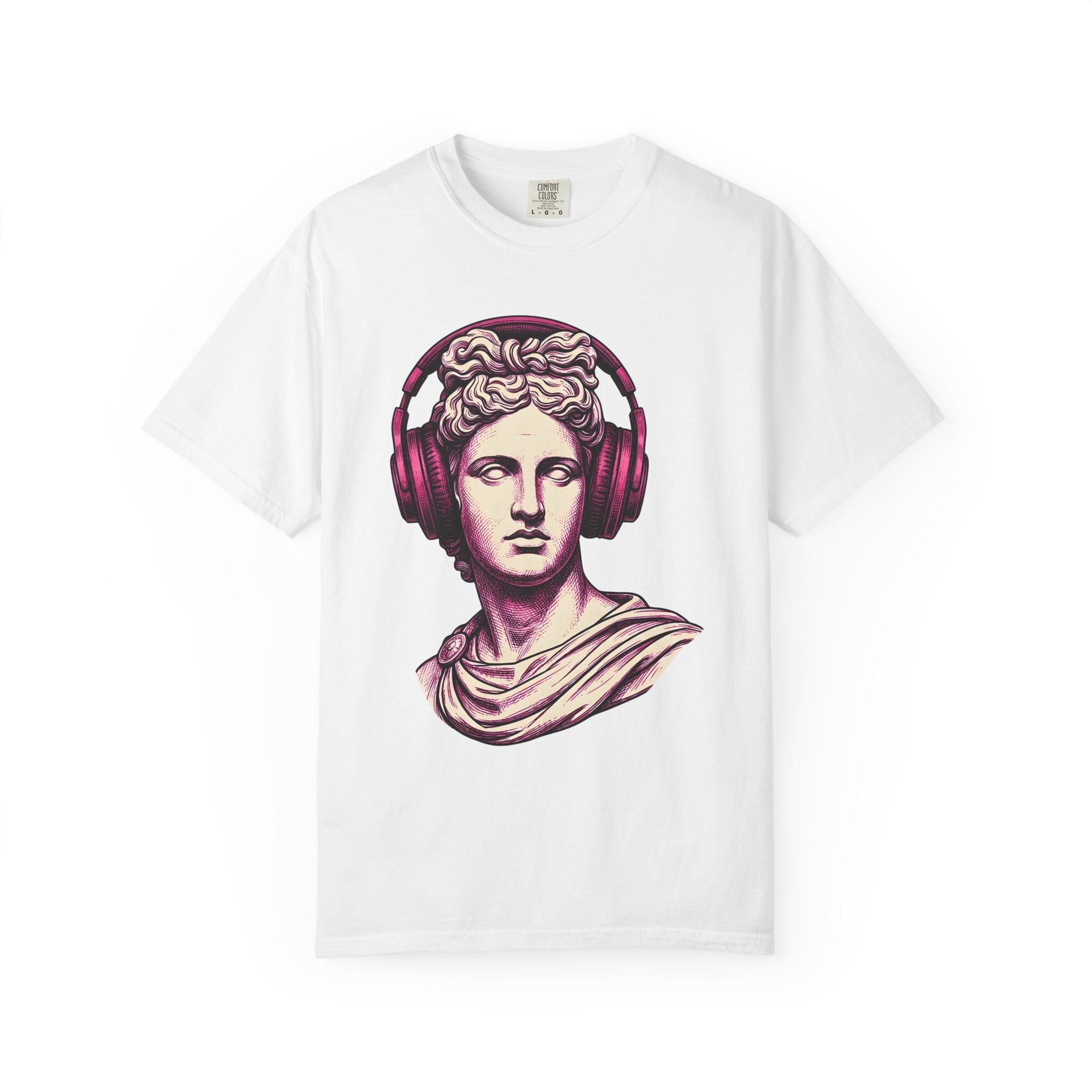 Greek Statue Earbuds Shirt St. Valentine's Day Look Gift Women Graphic Tee Earphones T-Shirt Valentine Fan Illustrated Tshirt Gaze Graphic