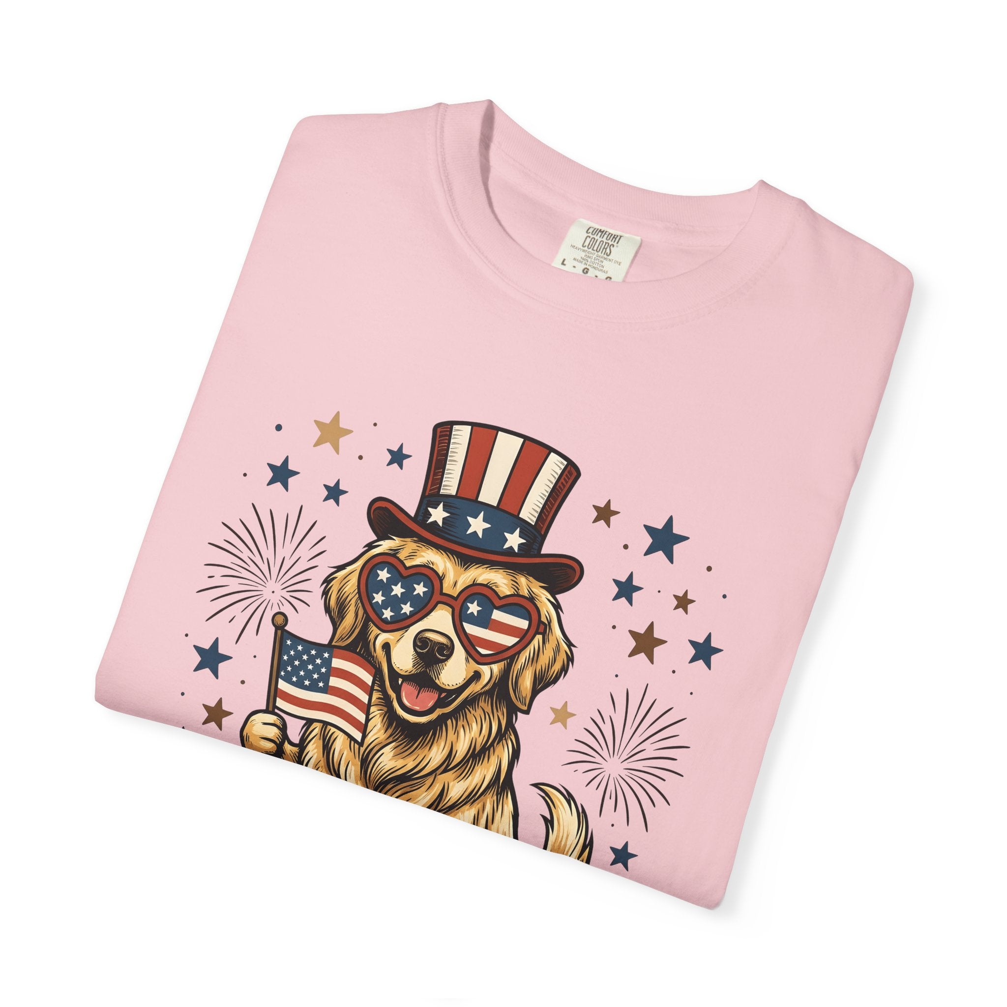 Golden Retriever Shirt Dog Nationalism Gift Women Comic Tee Retriever T-Shirt Dog Fan Cartoon Tshirt Patriotic Graphic Old School Stars And