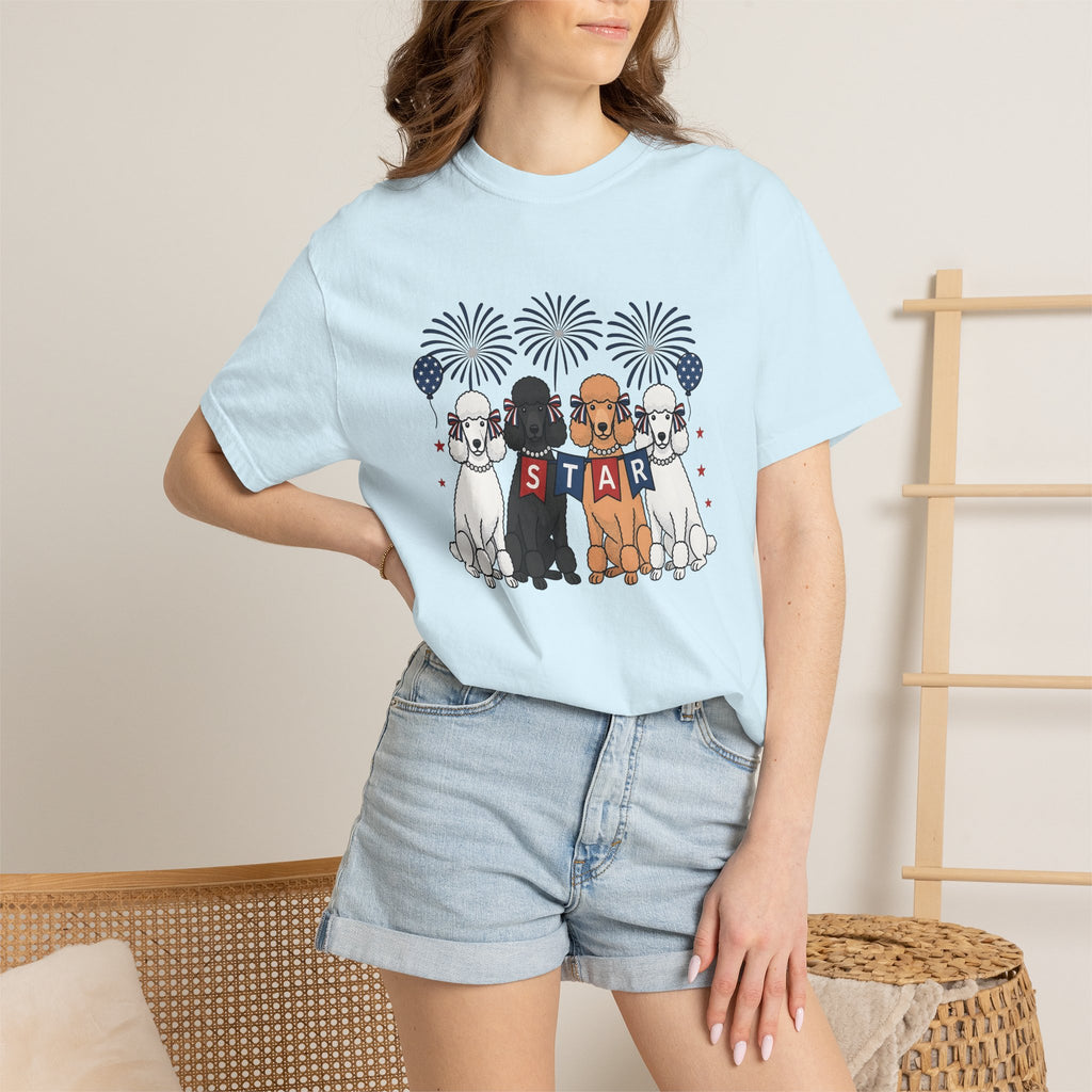 Poodle Dogs Shirt Dog Independence Gift Women Caricature Tee Poodle T-Shirt Dog Fan Cartoon Tshirt Freedom Graphic Nostalgic Pyrotechnics
