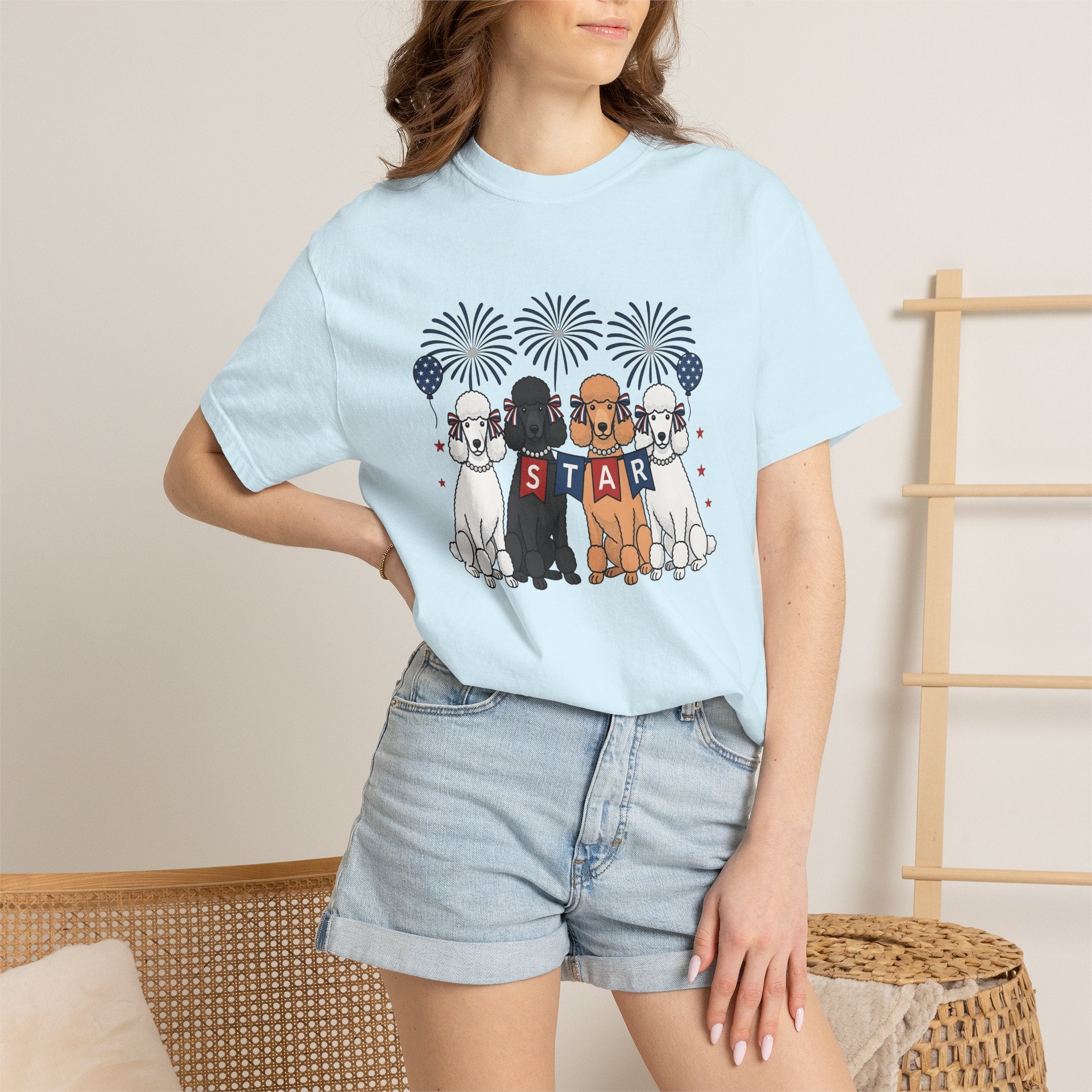 Poodle Dogs Shirt Dog Independence Gift Women Caricature Tee Poodle T-Shirt Dog Fan Cartoon Tshirt Freedom Graphic Nostalgic Pyrotechnics