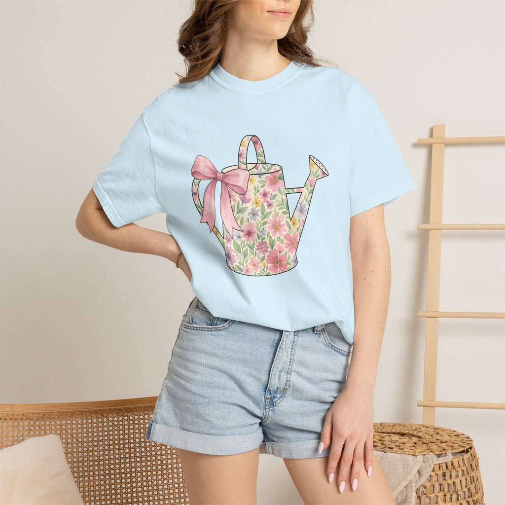 Floral Watering Can Shirt Easter Spring Gift Women Watercolor Tee Watering Can T-Shirt Easter Fan Watercolour Tshirt Spring Design Hand