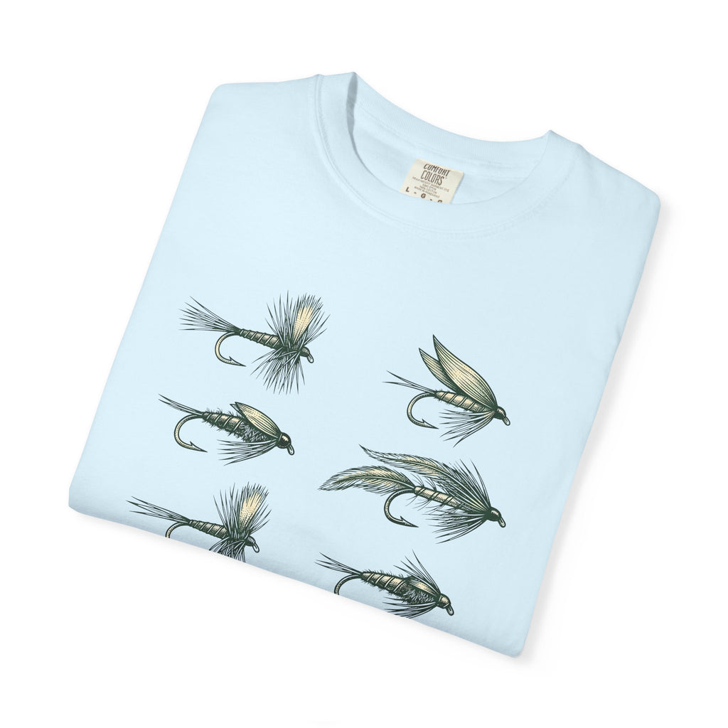 Fishing Flies Shirt Fishing Nature Gift Women Rustic Tee Fly Tying T-Shirt Angler Fan Fly Fishing Tshirt Wildlife Graphic Outline Trebles