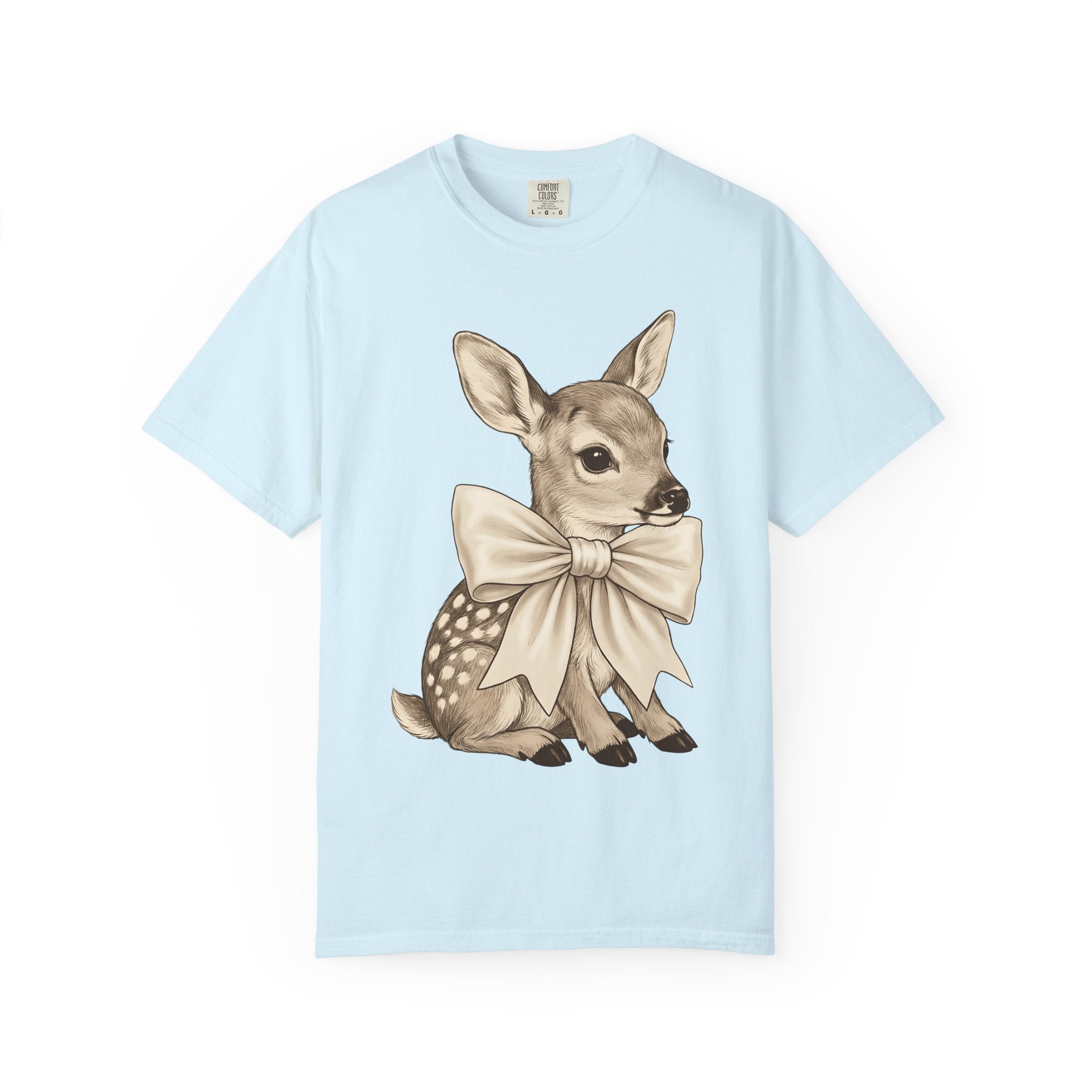 Baby Deer Shirt Easter Animal Gift Women Vintage Tee Fawn T-Shirt Easter Fan Retro Tshirt Wildlife Graphic Hand Drawn Bow Tshirt