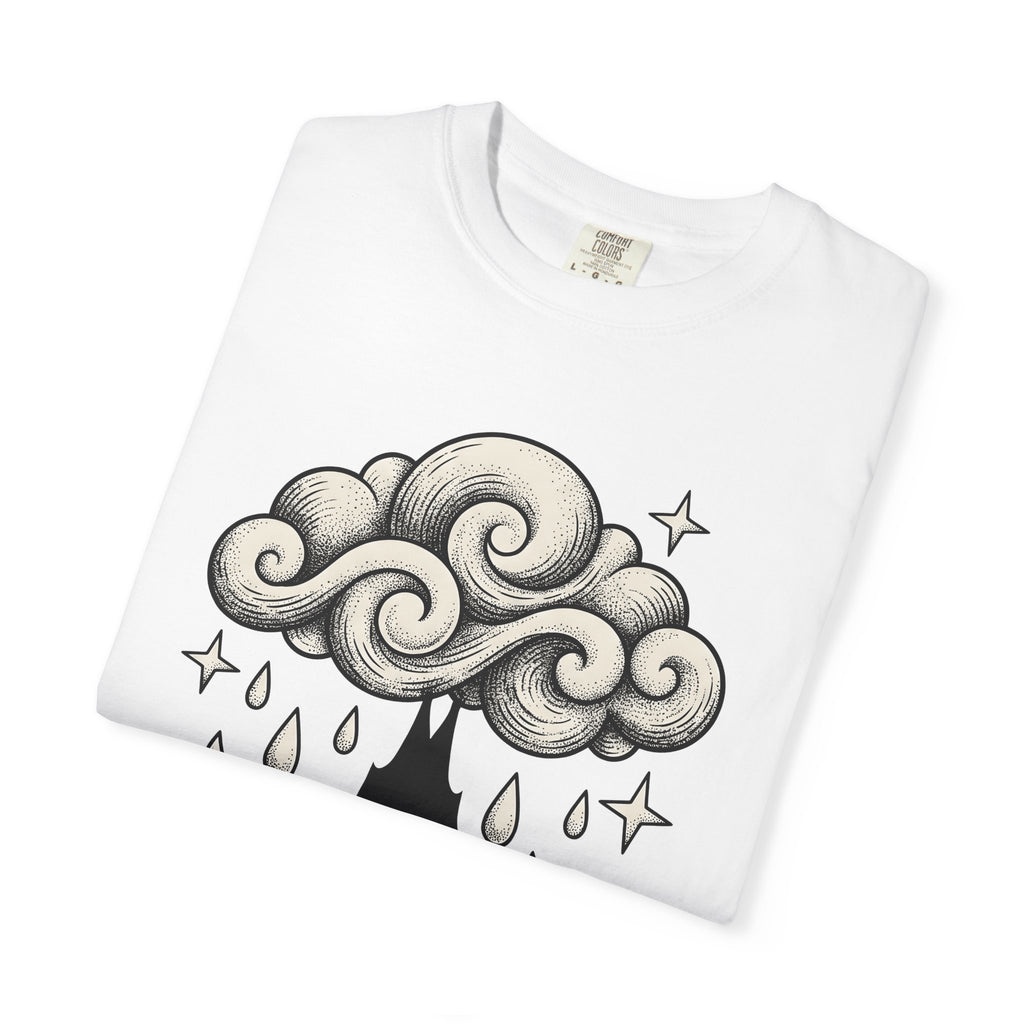 Bat Cloud Shirt Boho Chic Supernatural Gift Women Cartoon Tee Storm Cloud T-Shirt Bohemian Fan Comic Tshirt Paranormal Graphic Faded Glitter
