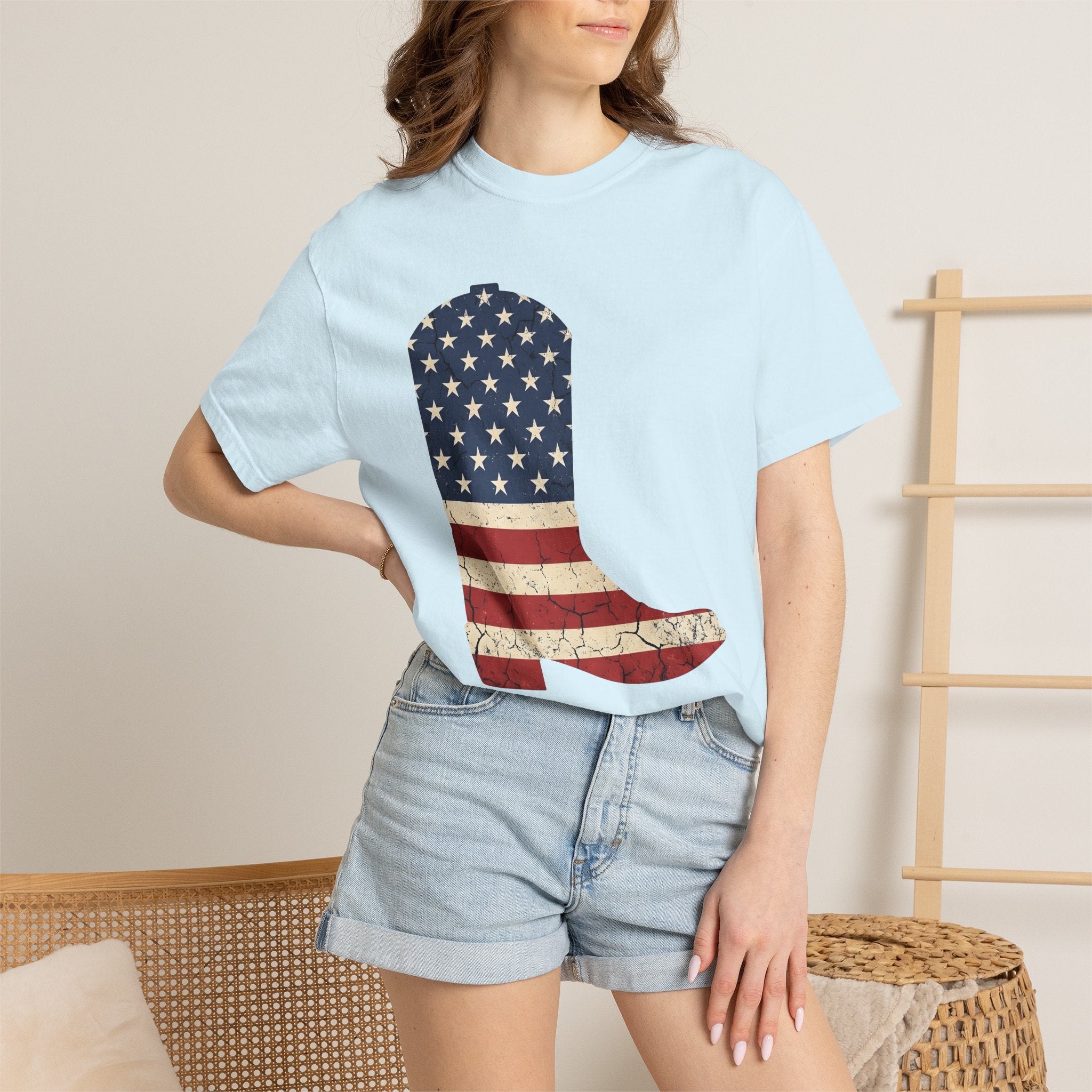 Leather Boot Shirt America Frontier Gift Women Faded Tee Boot T-Shirt Patriot Fan Distressed Tshirt Western Graphic Classic Star Icon Tshirt