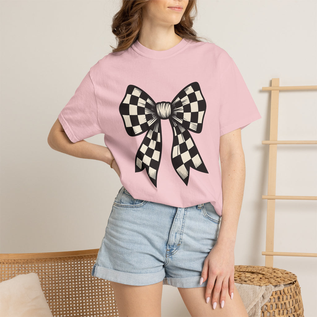 Checkered Bow Shirt Bow Fashion Gift Women Bold Graphic Tee Plaid Bow T-Shirt Bow Fan Graphic Tshirt Style Illustration Retro Ribbon Tshirt