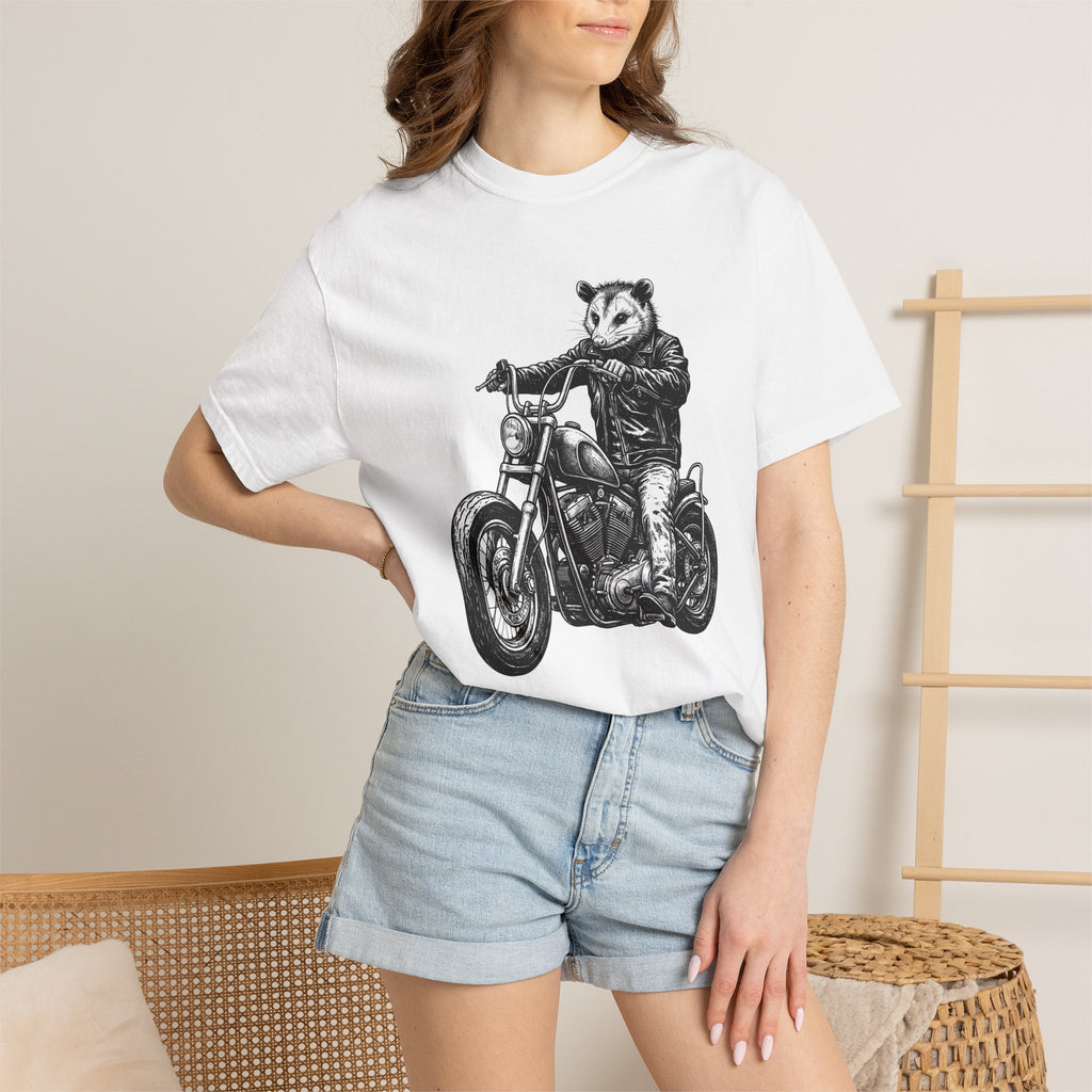 Possum Bike Shirt Animals Riding Gift Women Neo Traditional Tee Opossum T-Shirt Wildlife Enthusiast Vintage Tshirt Motorbike Graphic Old