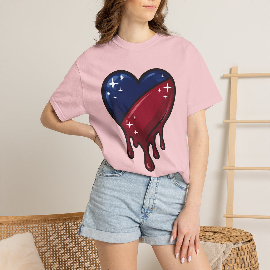 Patriotic Heart Shirt 4th Of July Patriotic Gift Women Bold Graphic Tee Heart T-Shirt Independence Day Enthusiast Graphic Tshirt American