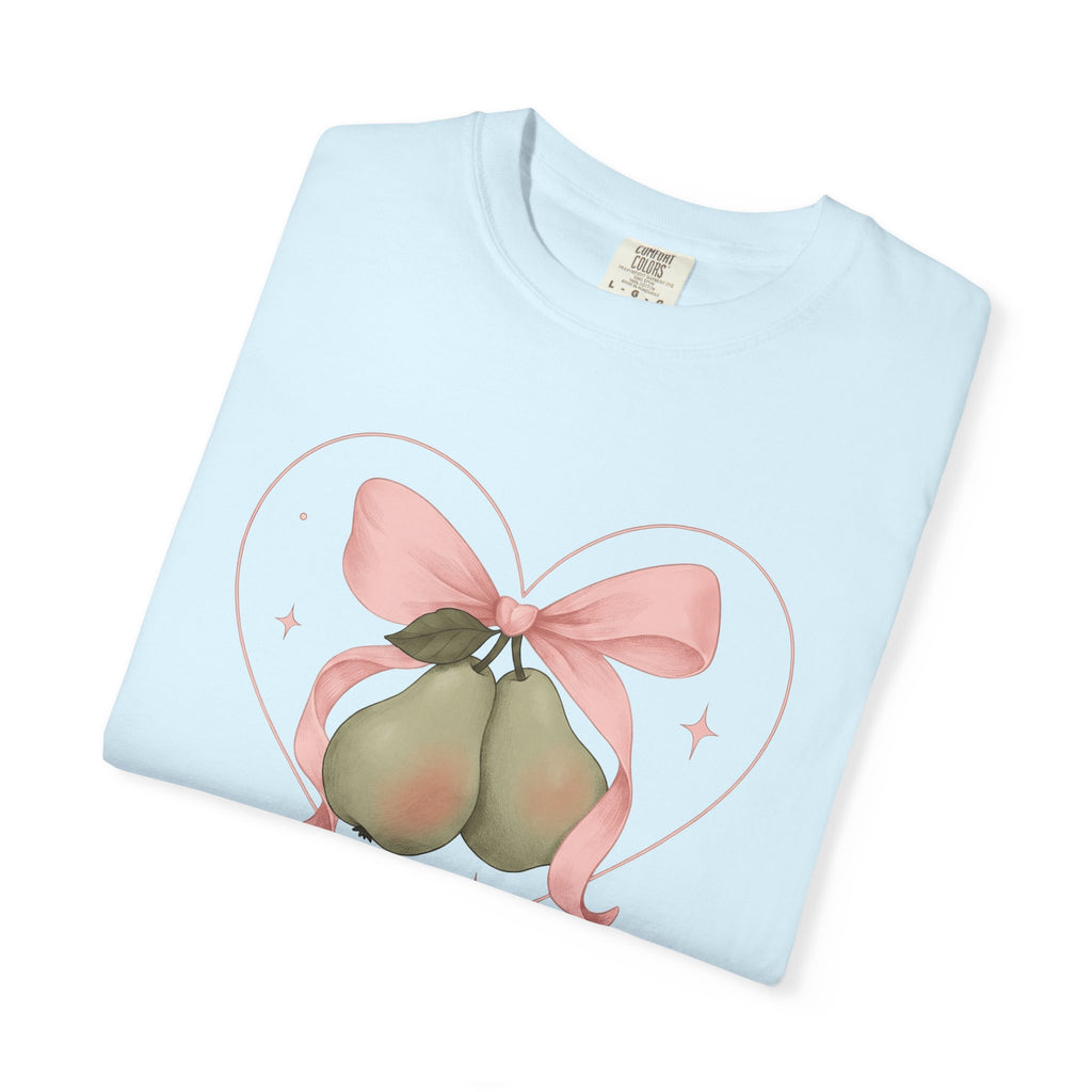 Pear Bow Shirt Cute Fruit Gift Women Kawaii Tee Bow T-Shirt Cuteness Fan Adorable Illustration Pastel Heart Tshirt