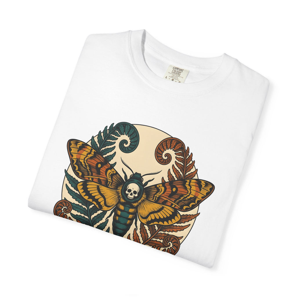 Moth Skull Shirt Boho Chic Gothic Gift Women Psychedelic Tee Moth T-Shirt Bohemian Fan Trippy Tshirt Dark Graphic Vintage Fern Leaves Tshirt