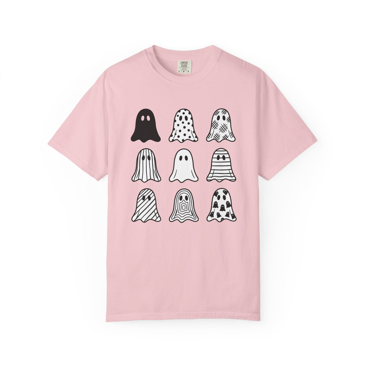 Ghost Motif Shirt St. Valentine's Day Harvest Gift Women Line Art Tee Specter T-Shirt Valentine Fan Illustration Tshirt Sleek Dot Pattern