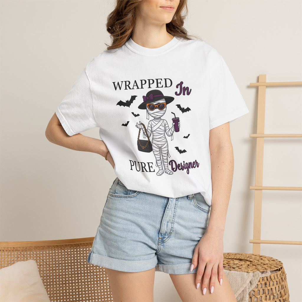 Mummy Style Shirt Halloween Clothing Gift Women Comic Tee Wrap T-Shirt Horror Fan Cartoon Tshirt Apparel Graphic Vintage Flying Bats Tshirt