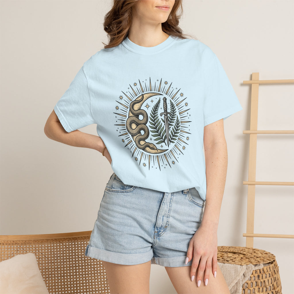 Python Moon Shirt Boho Chic Spiritual Gift Women Body Art Tee Lunar T-Shirt Bohemian Fan Tattooed Tshirt Mystical Graphic Old School Blade