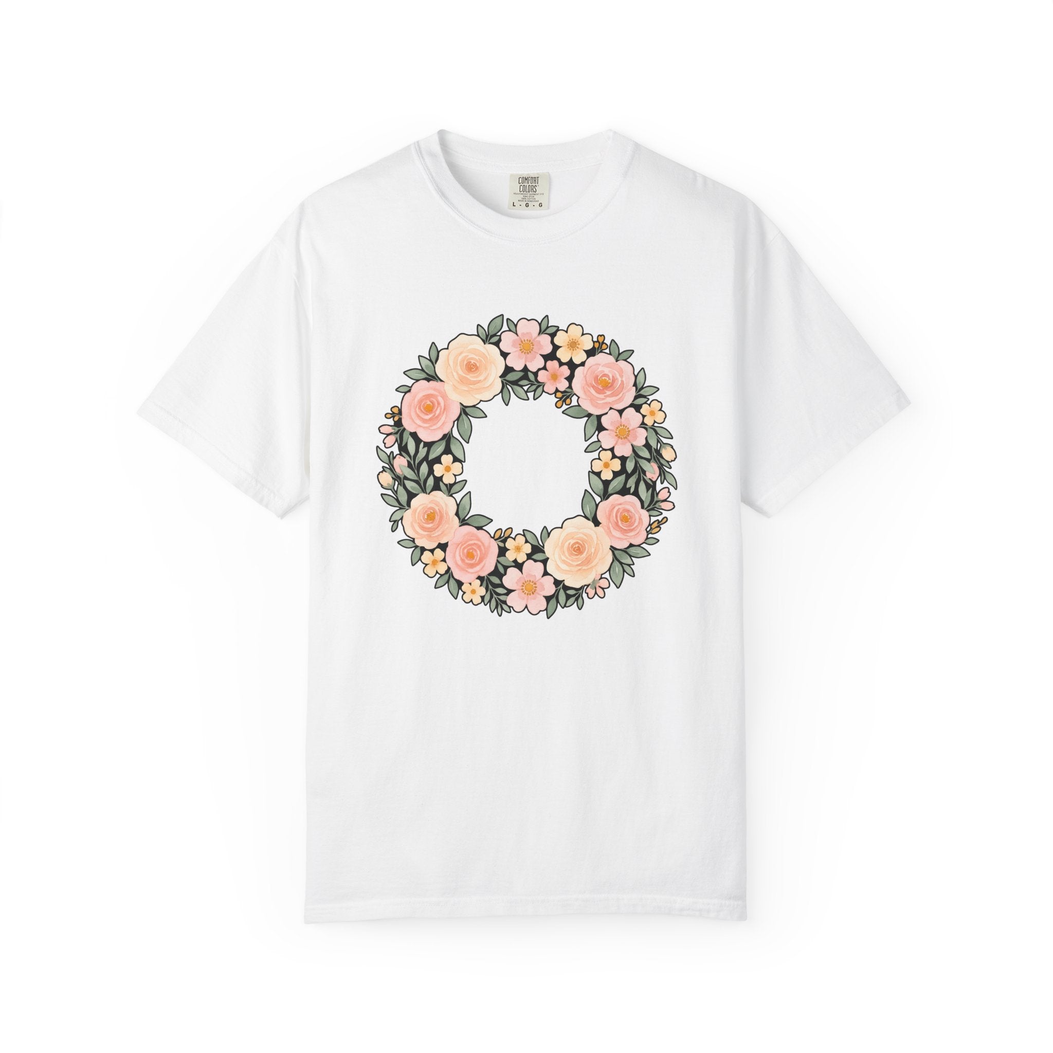 Flower Wreath Shirt Easter Flowers Gift Women Watercolor Tee Wreath T-Shirt Easter Fan Floral Tshirt Painted Graphic Floral Design Sketch